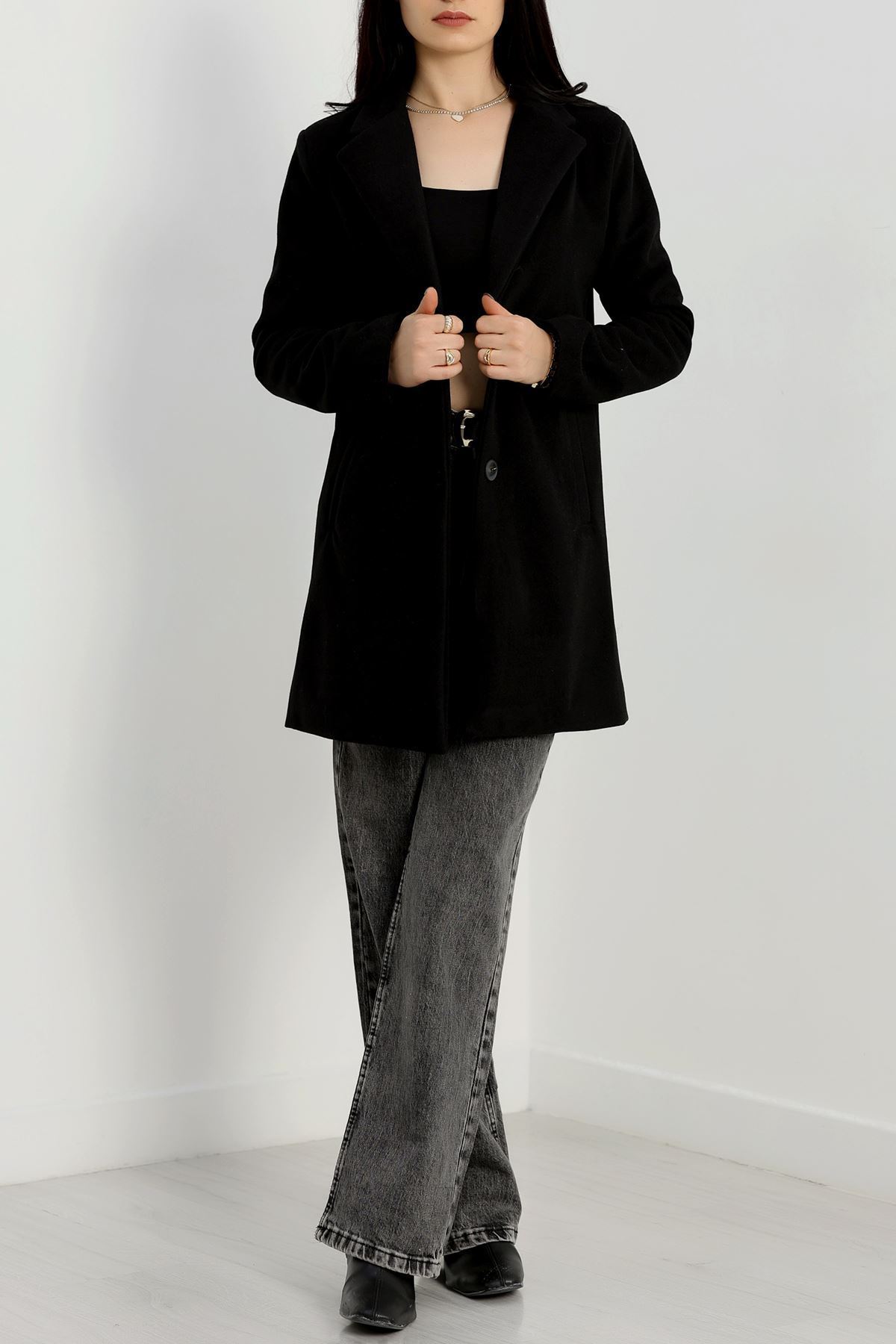 85 Cm Astarlı Kaşe Kaban Siyah - 90037.1839.