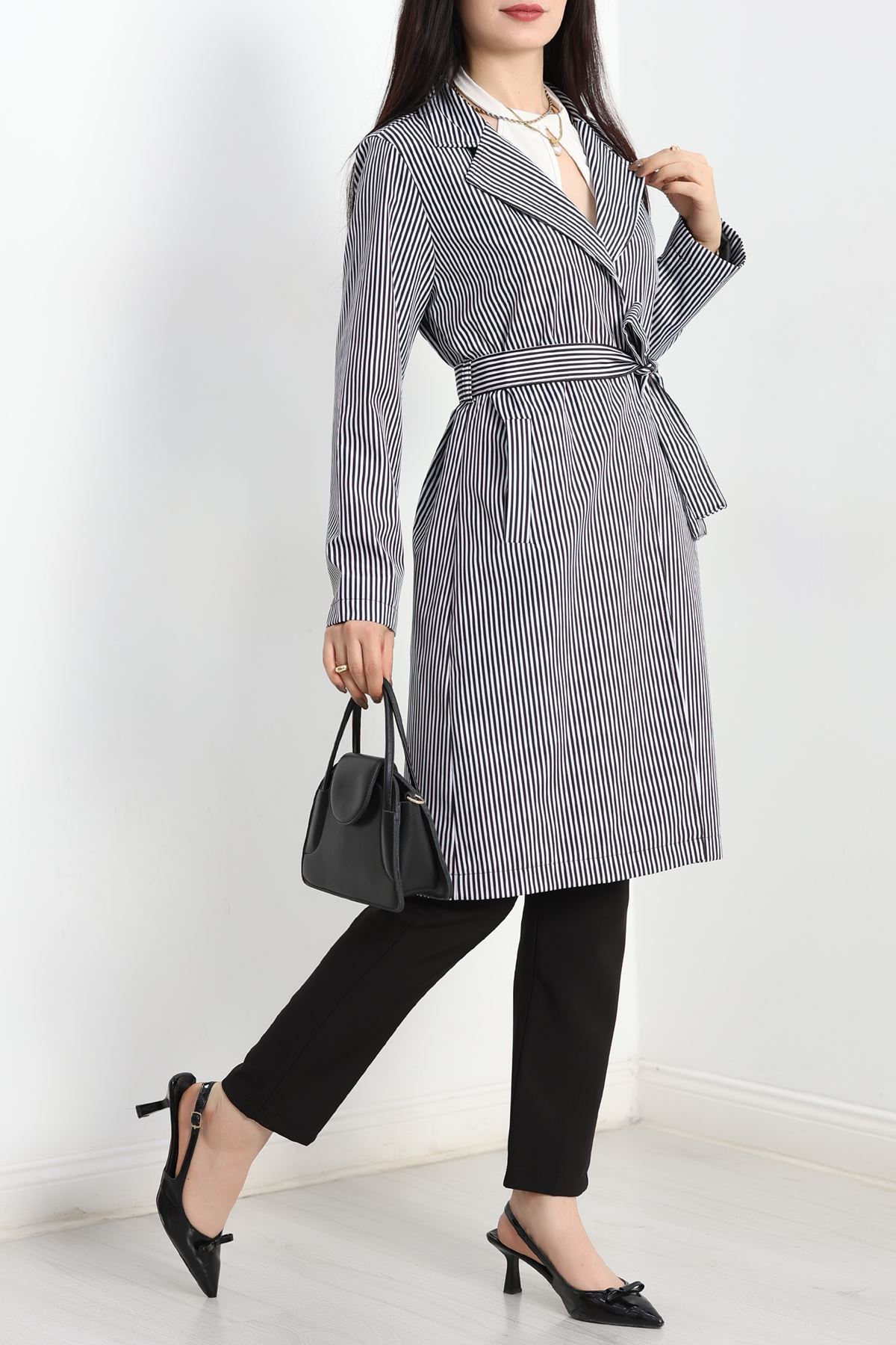 Kuşaklı Bondit Trençkot Siyahçizgili - 7574.179.