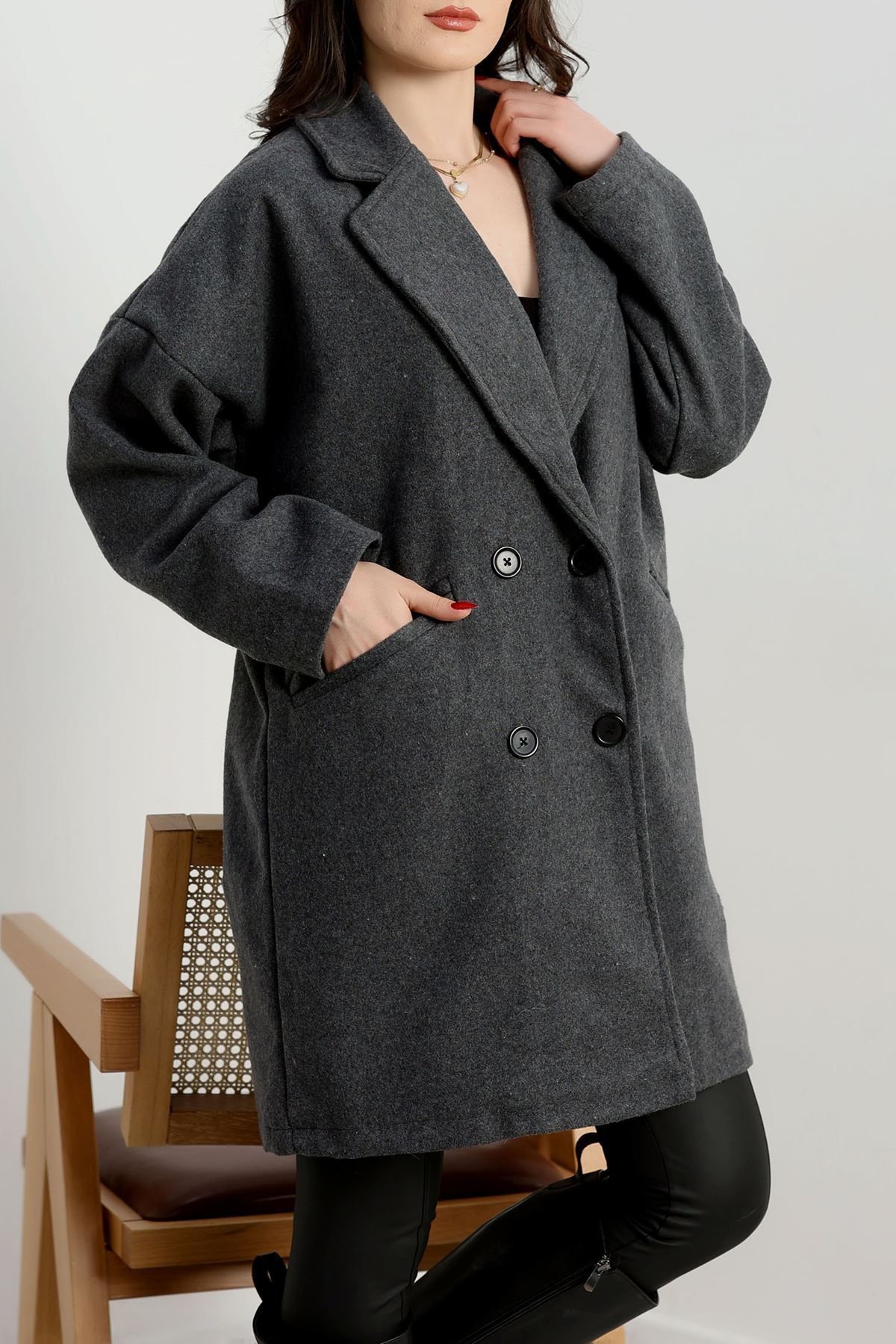 Oversize Astarlı Kaşe Kaban Füme - 31330.147.