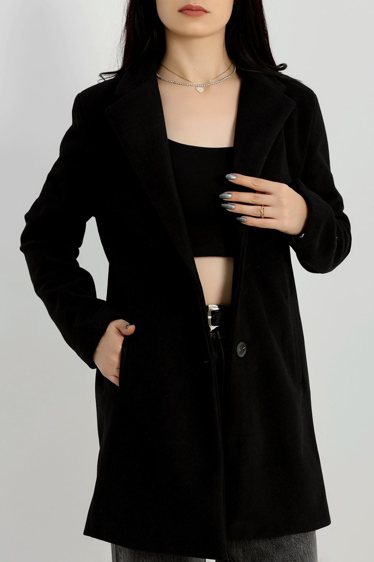 85 Cm Astarlı Kaşe Kaban Siyah - 90037.1839.