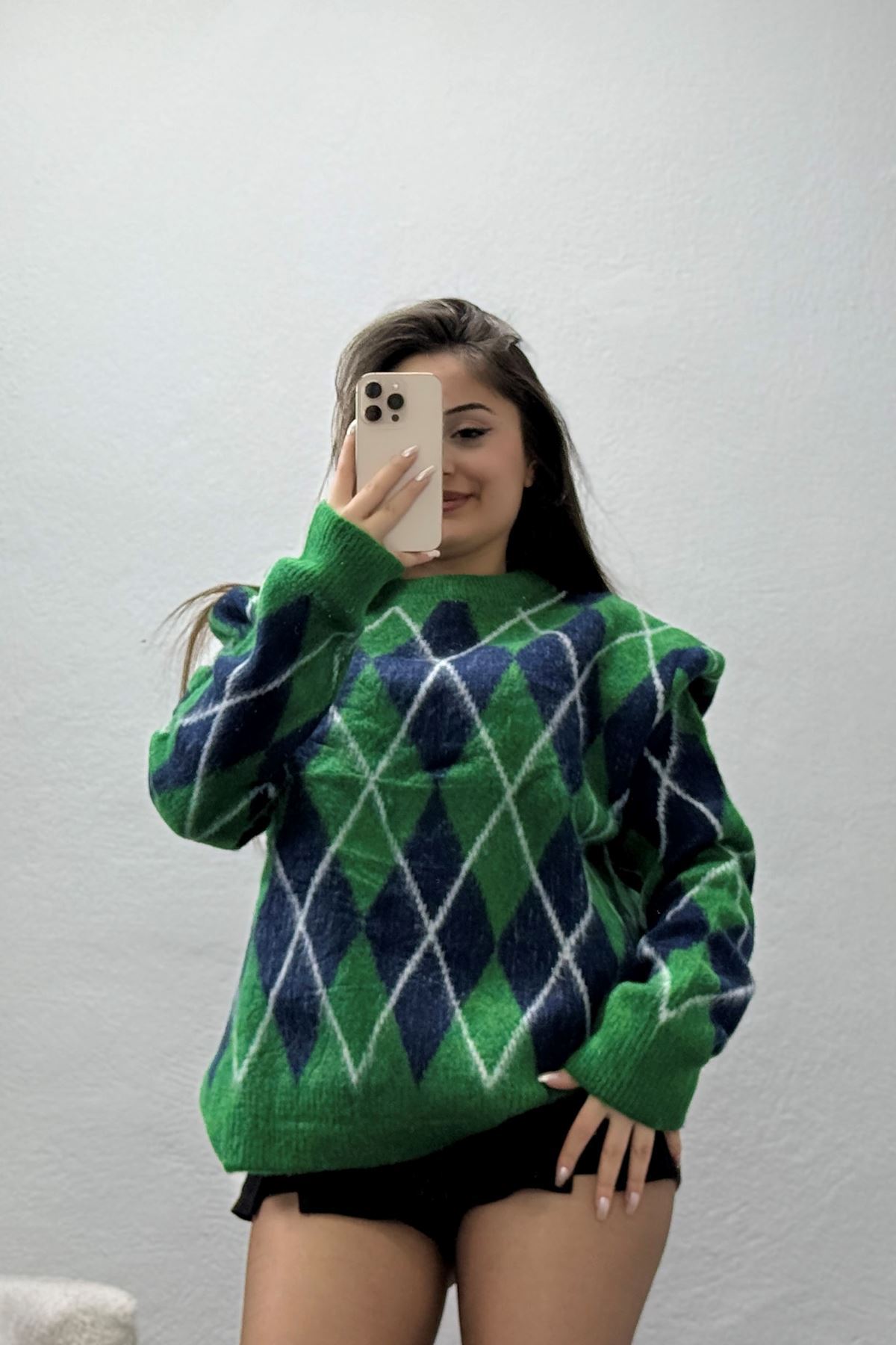 Baklava Dilimli Triko Kazak Yeşillaci - 51261.1918.