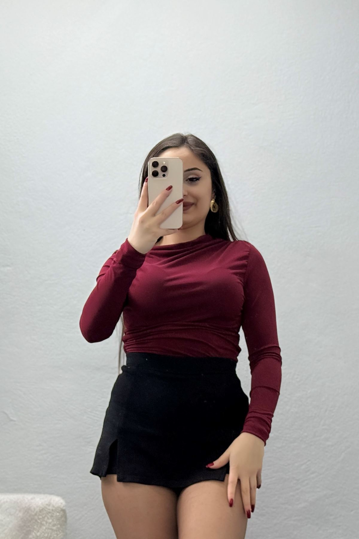 Sandy Kayık Kaya Bluz Bordo - 42802.1949.