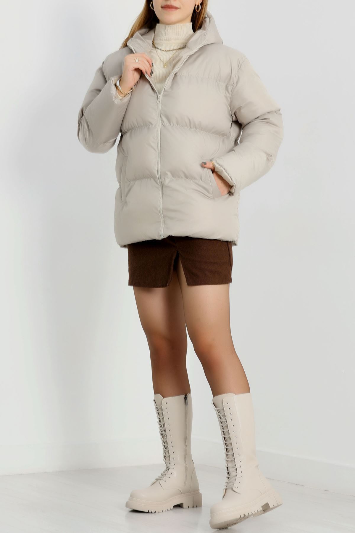 Kapşonlu Şişme Mont Taş - 19191.1839.