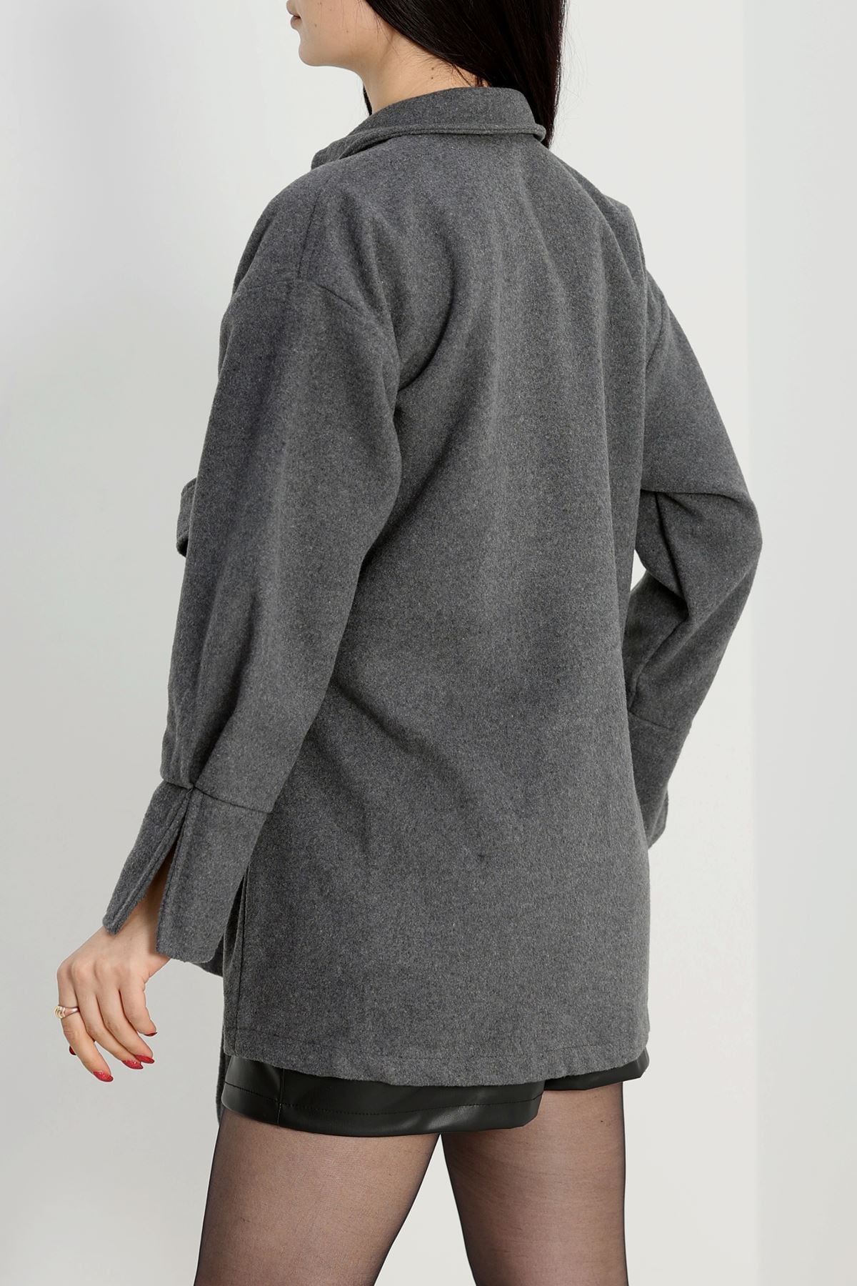 Bağlamalı Kruvaze Yaka Kaşe Ceket Antrasit - 70993.1775.