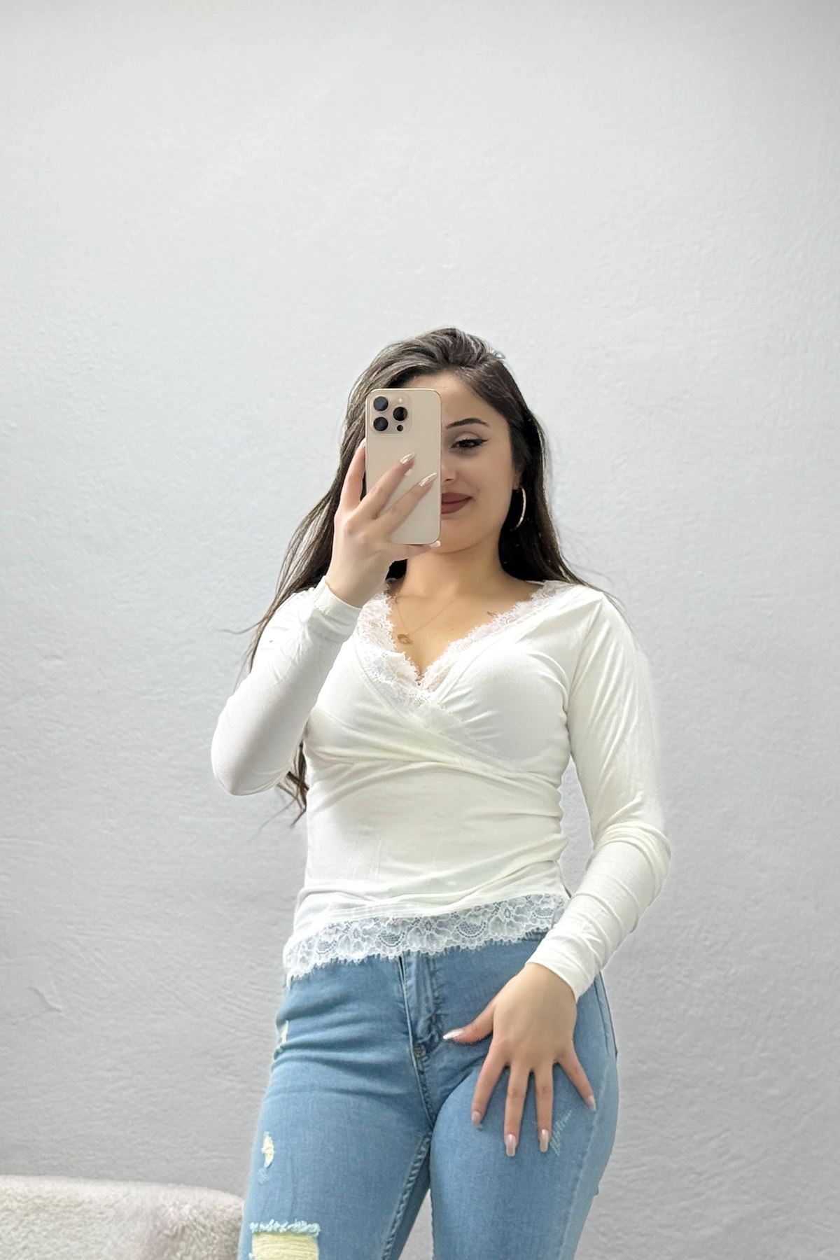 Dantel V Yaka Viskon Body Ekru - 5507.599.