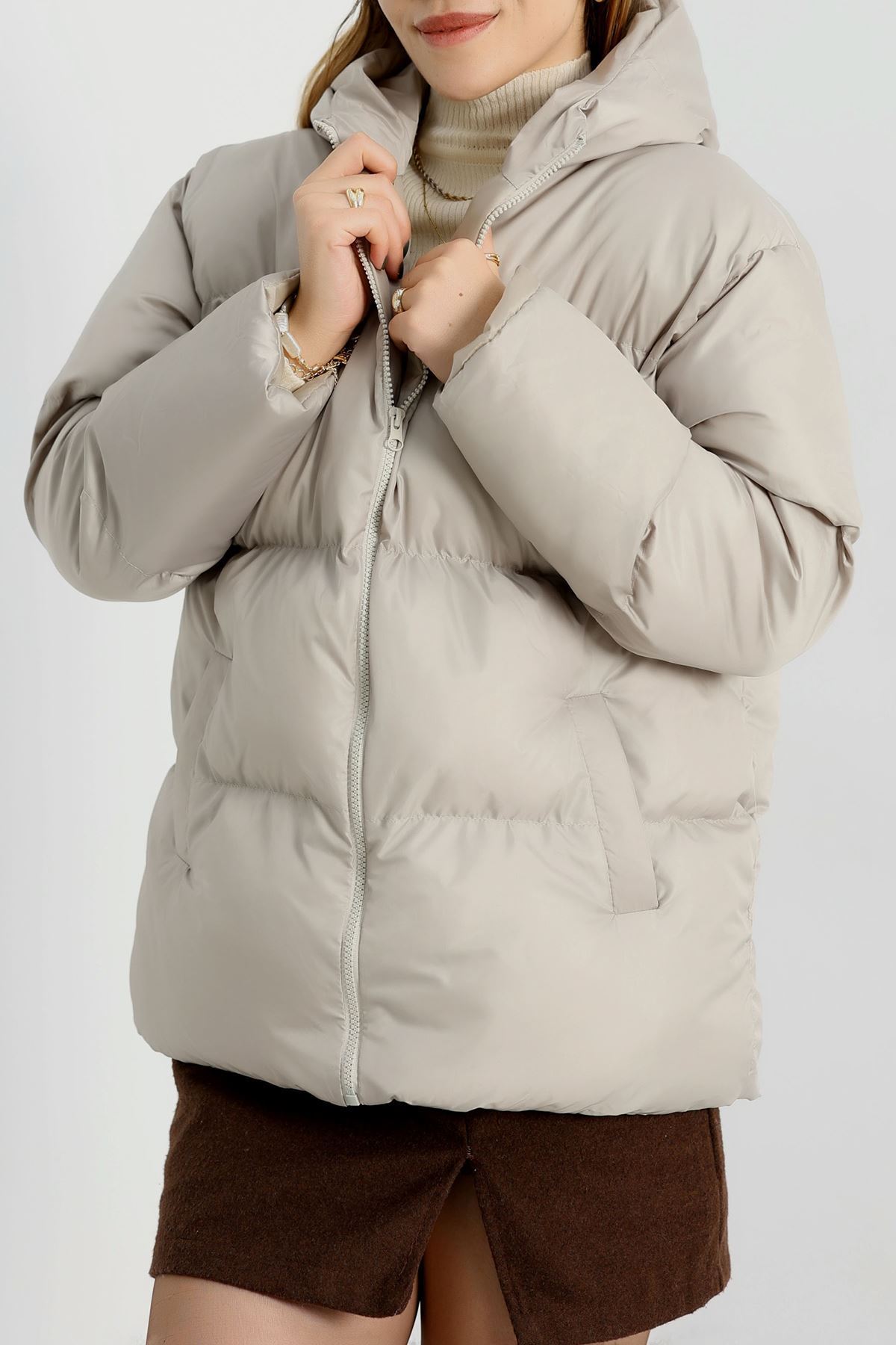 Kapşonlu Şişme Mont Taş - 19191.1839.