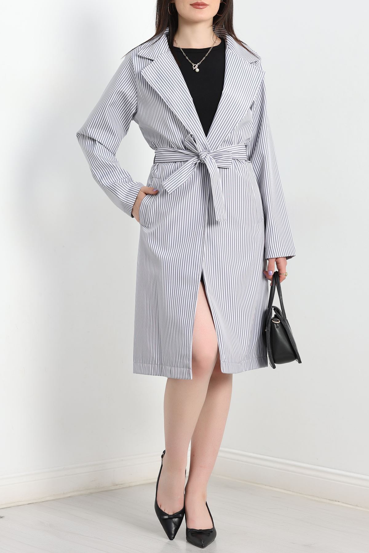 Kuşaklı Bondit Trençkot Griçizgili - 7574.179.