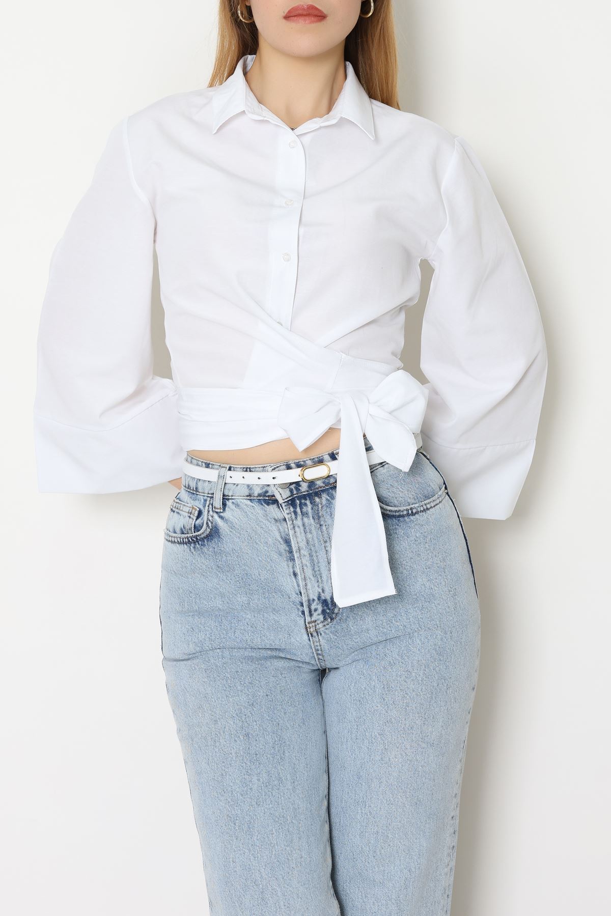 Yandan Bağlamalı Gömlek Beyaz - 52194.2118.