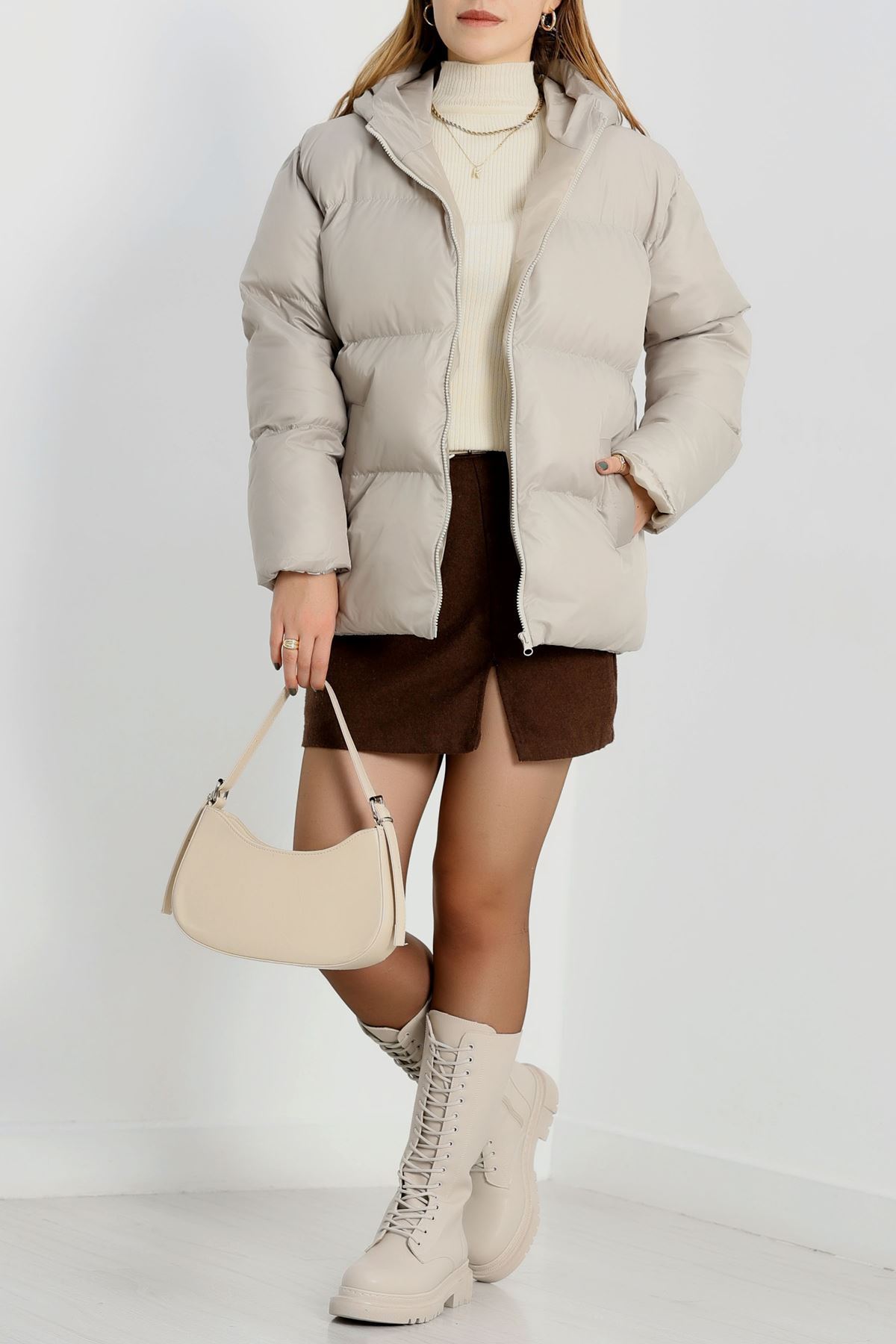 Kapşonlu Şişme Mont Taş - 19191.1839.