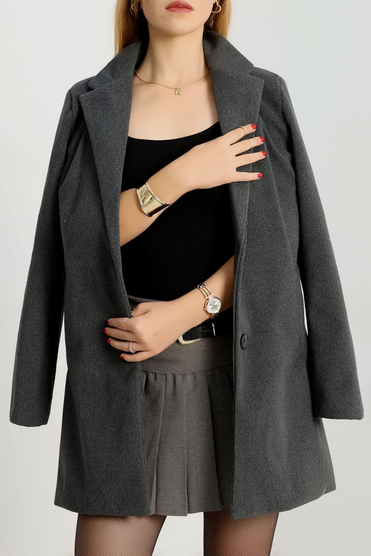 85 Cm Astarlı Kaşe Kaban Füme - 90037.1839.