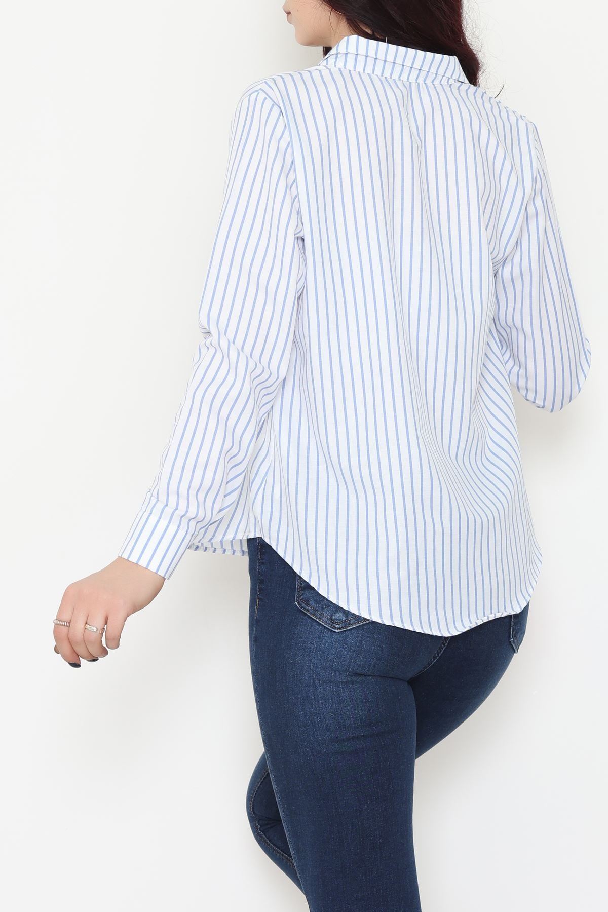 Pamuk Polyester Çizgili Gömlek Açıkmavibeyaz3 - 51064.147.