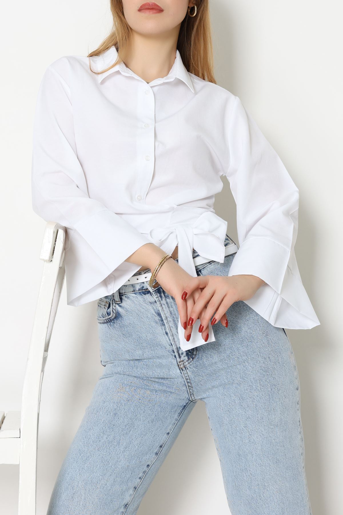 Yandan Bağlamalı Gömlek Beyaz - 52194.2118.