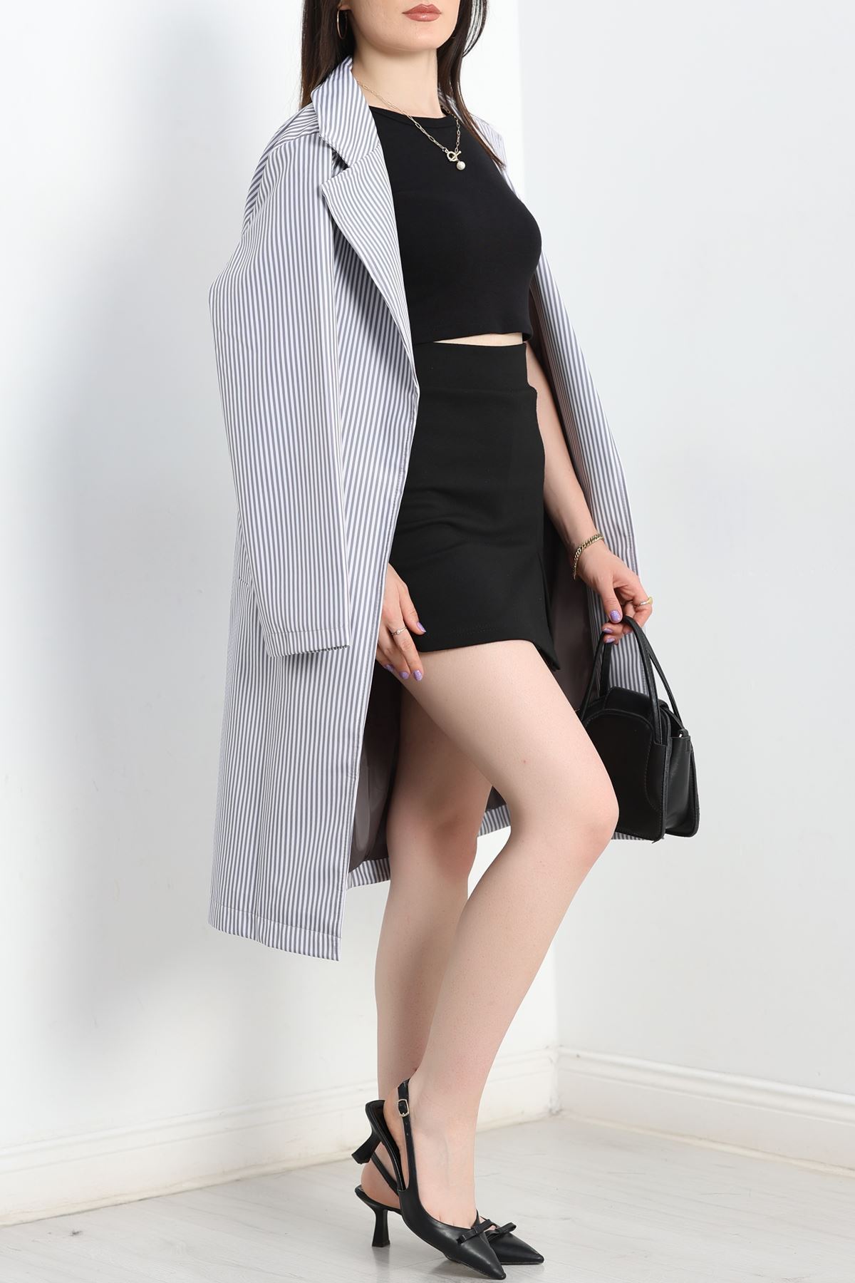 Kuşaklı Bondit Trençkot Griçizgili - 7574.179.