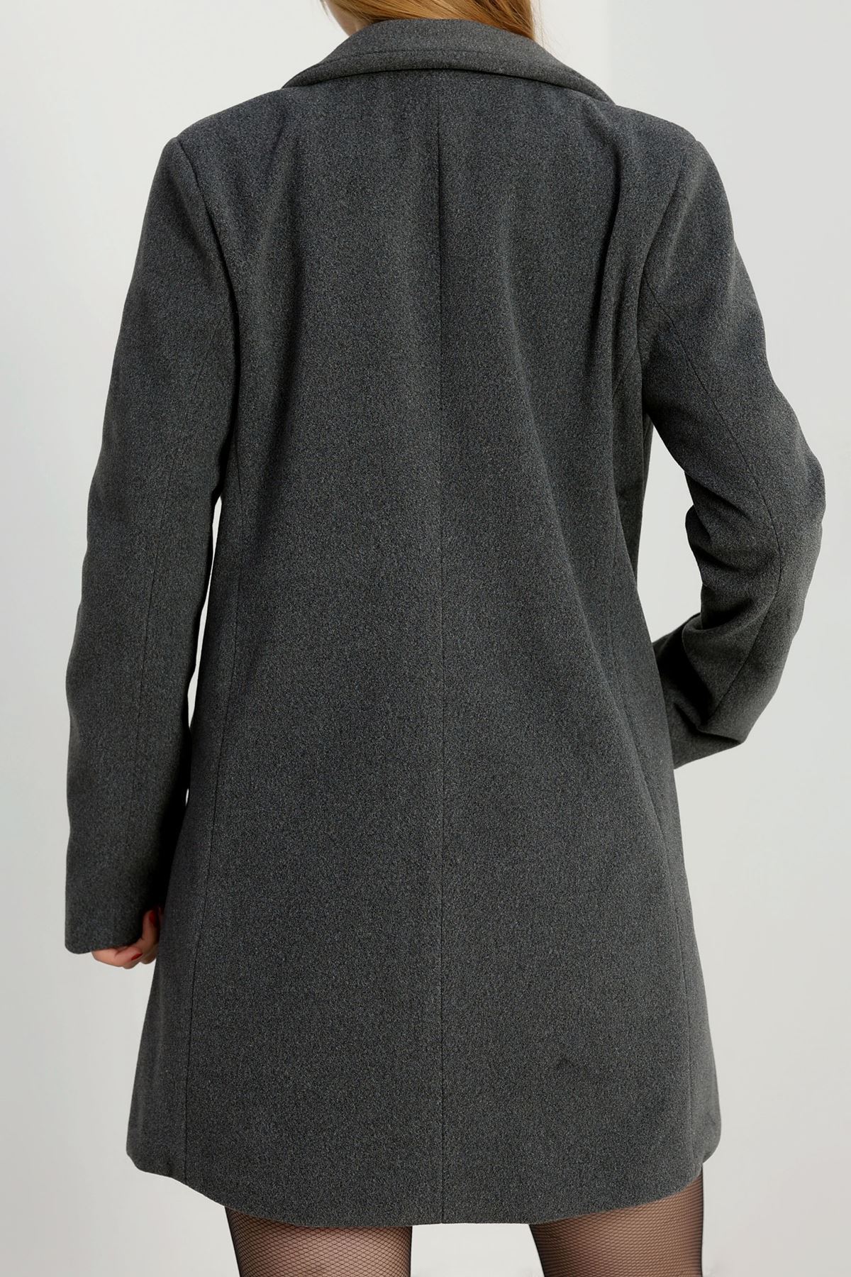 85 Cm Astarlı Kaşe Kaban Füme - 90037.1839.