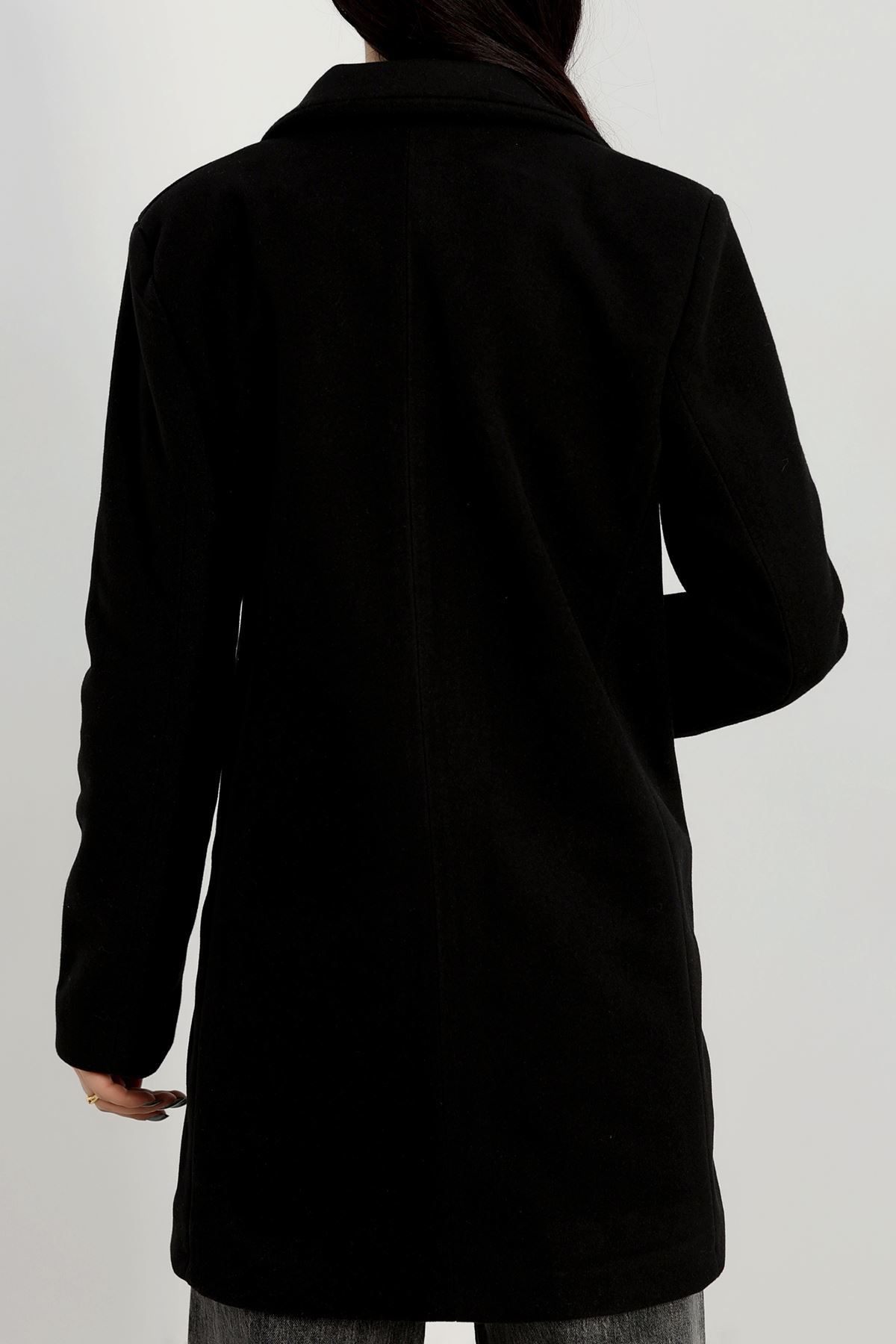 85 Cm Astarlı Kaşe Kaban Siyah - 90037.1839.