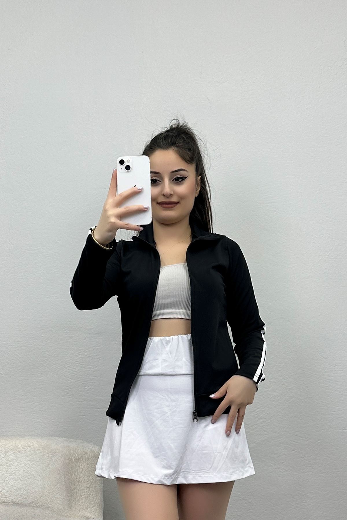 Dik Yaka Şeritli Dalgıç Ceket Siyah - 40467.053.