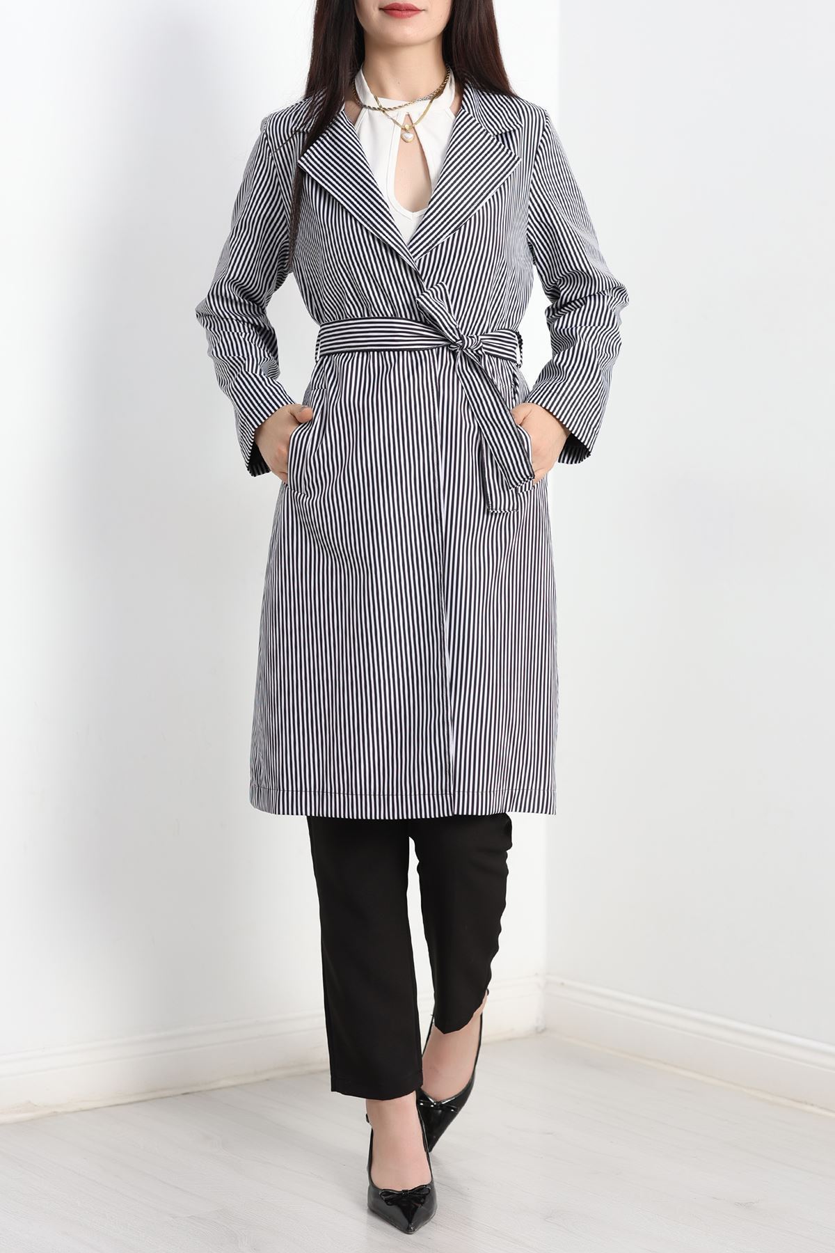 Kuşaklı Bondit Trençkot Siyahçizgili - 7574.179.