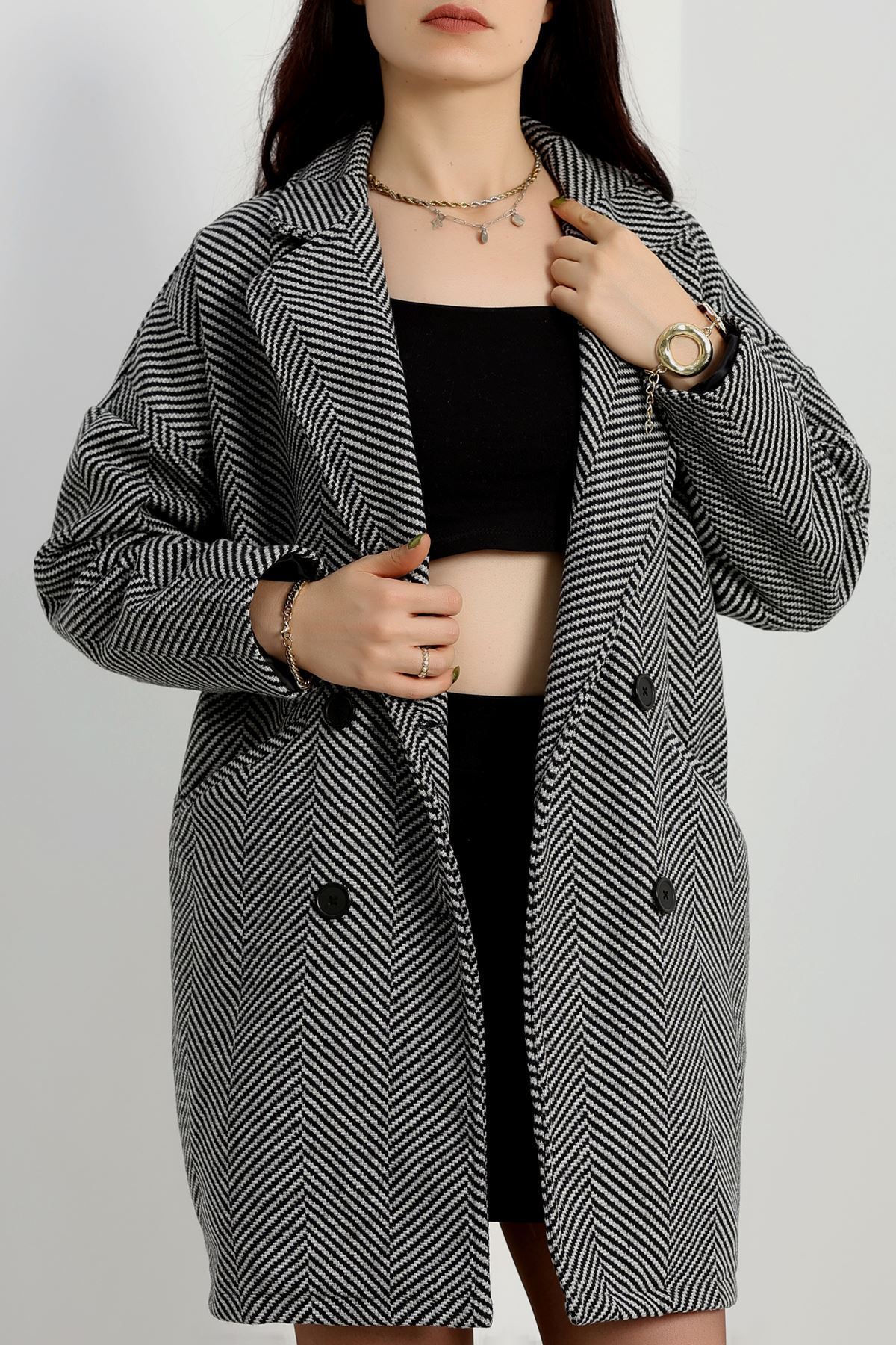 Oversize Astarlı Kaşe Kaban Griçizgili - 31330.147.