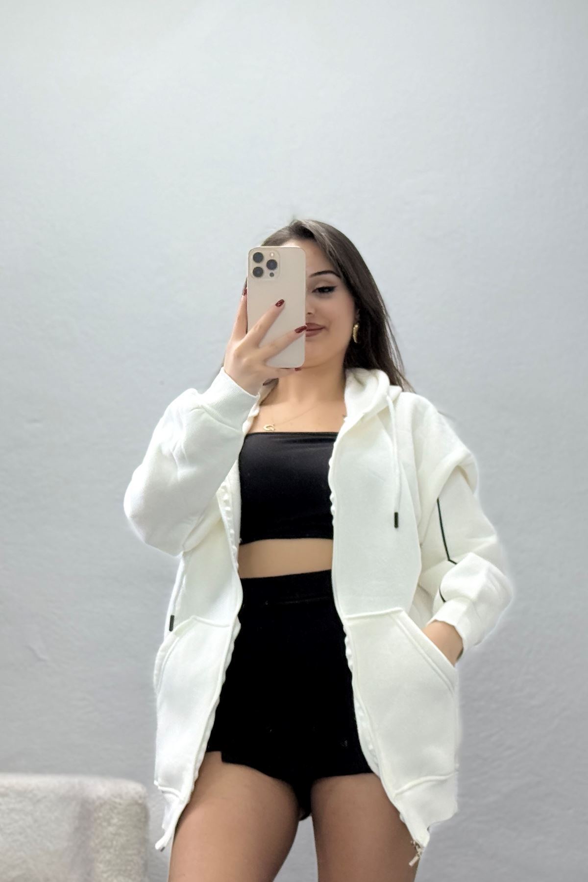 3 İplik Oversize Biyeli Sweat Ekru - 42503.1878.