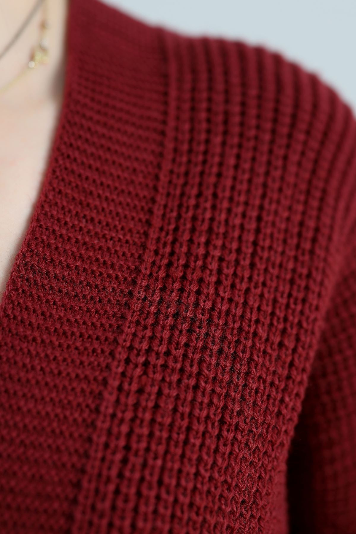 Cep Detaylı Triko Hırka Bordo - 436.1577.