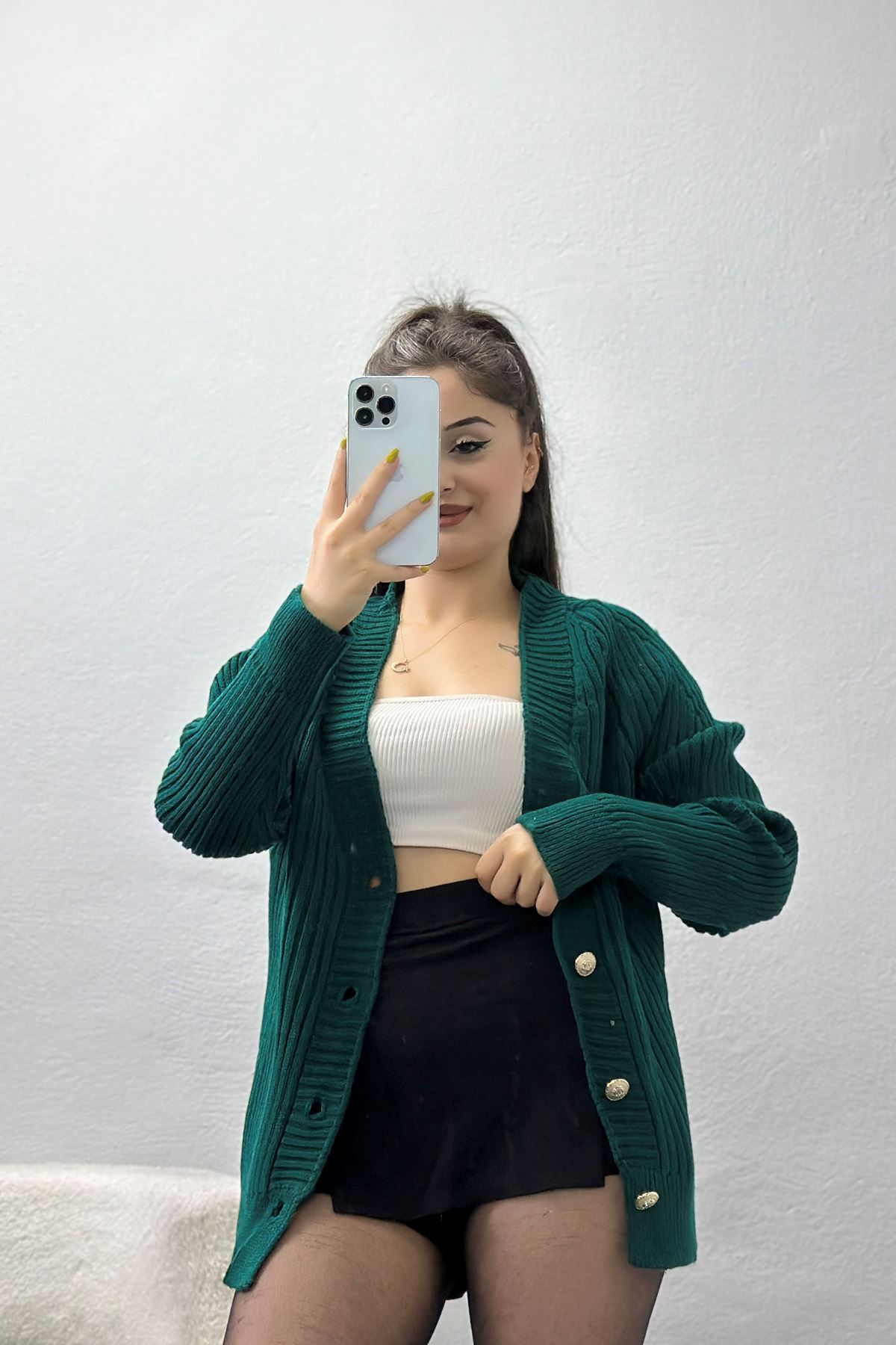 Düğmeli Triko Hırka Nefti - 4039.1577.