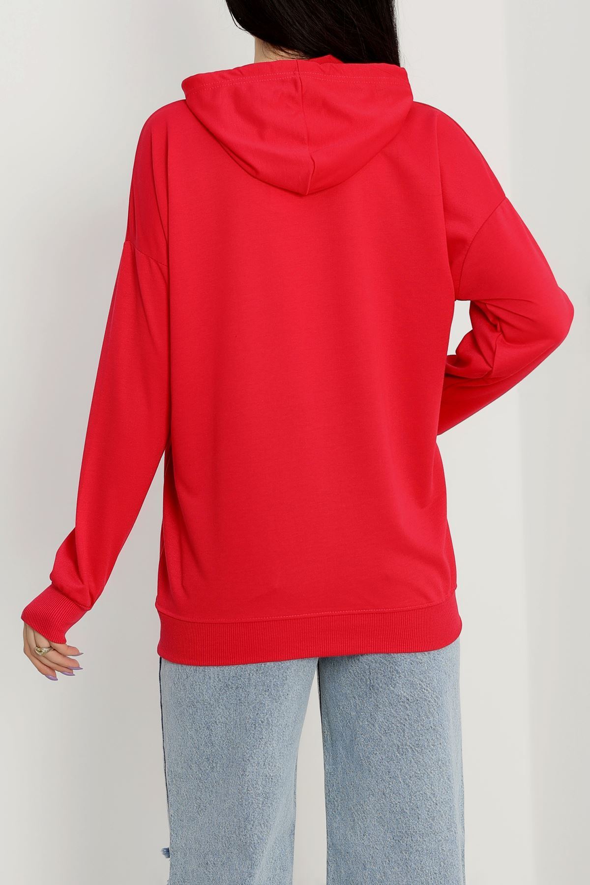 2 İplik Kapşonlu Baskılı Sweatshirt Fuşya - 31316.1878.