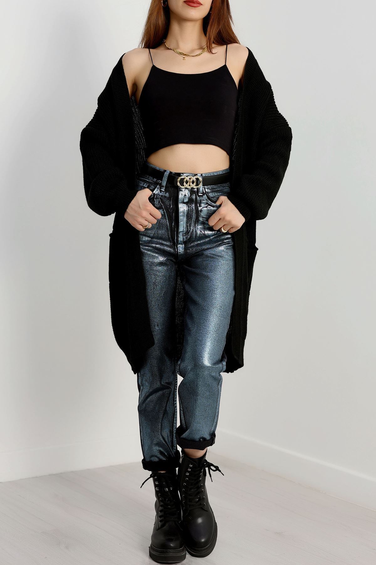 Cep Detaylı Triko Hırka Siyah - 436.1577.