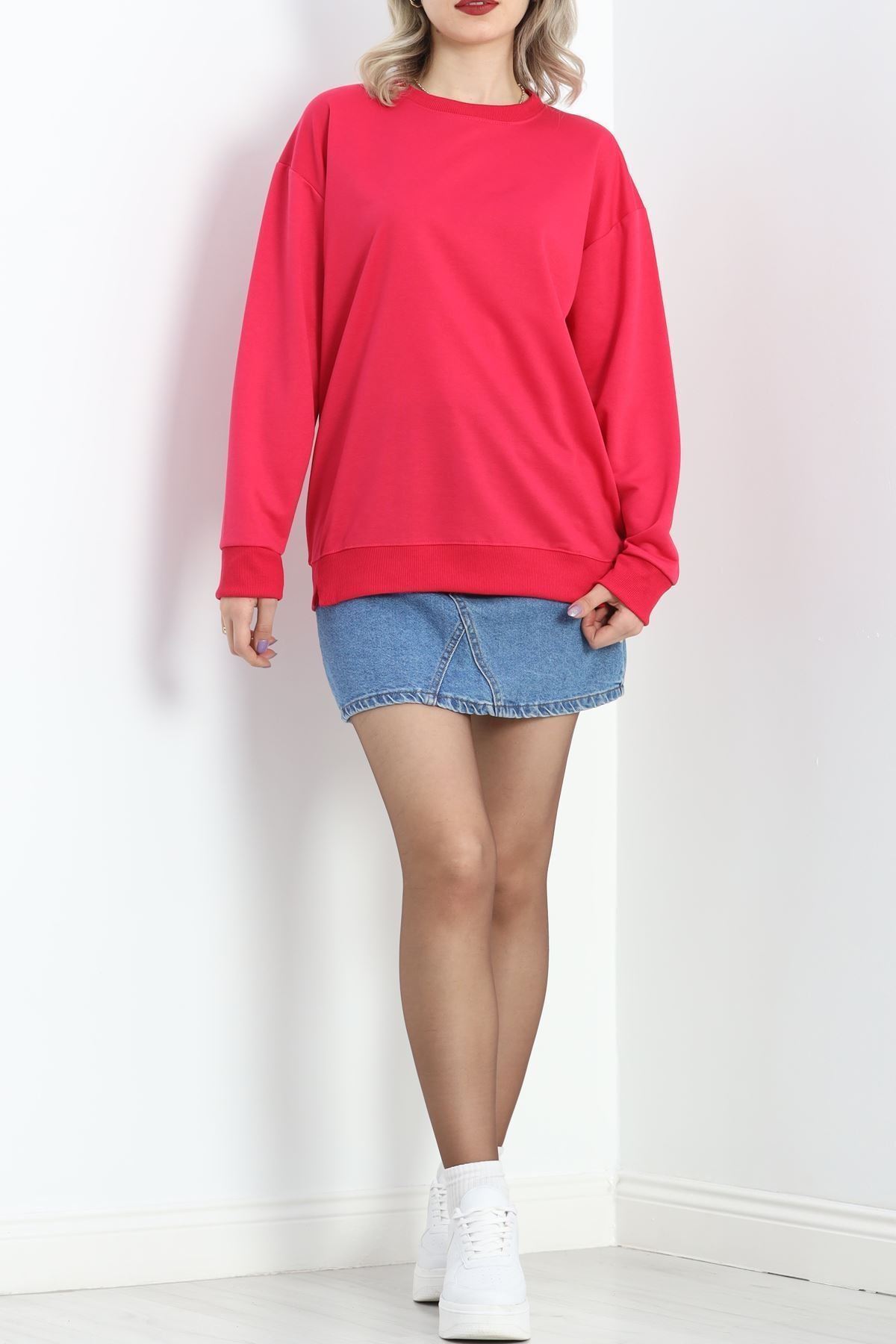 2 İp Bisiklet Yaka Sweat Fuşya - 20790.1878.