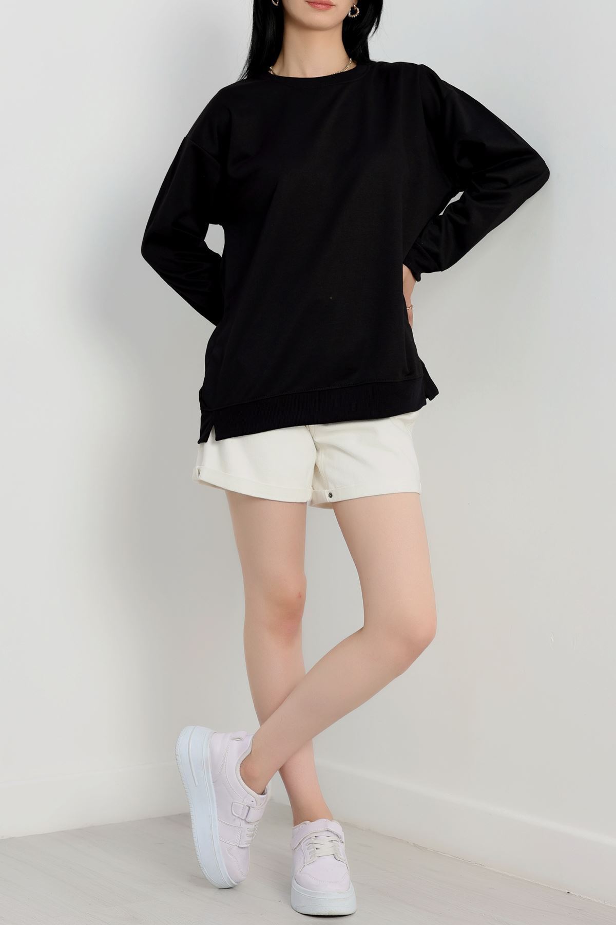 2 İp Bisiklet Yaka Sweat Siyah - 20790.1878.