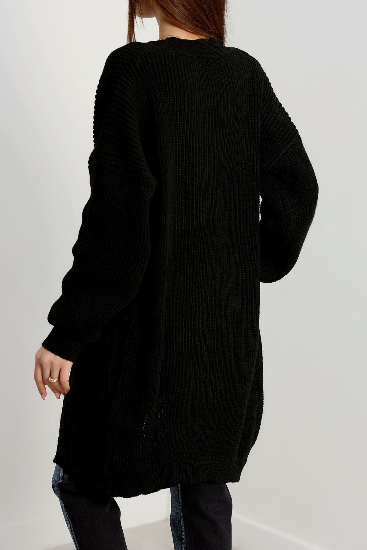 Cep Detaylı Triko Hırka Siyah - 436.1577.