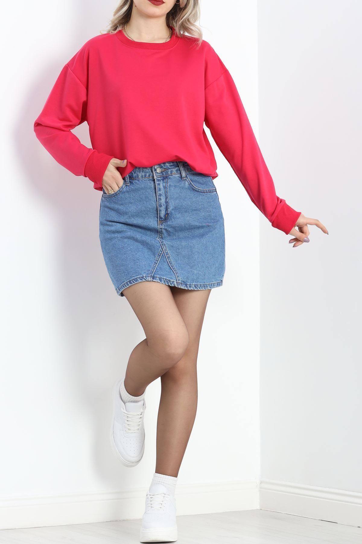 2 İp Bisiklet Yaka Sweat Fuşya - 20790.1878.