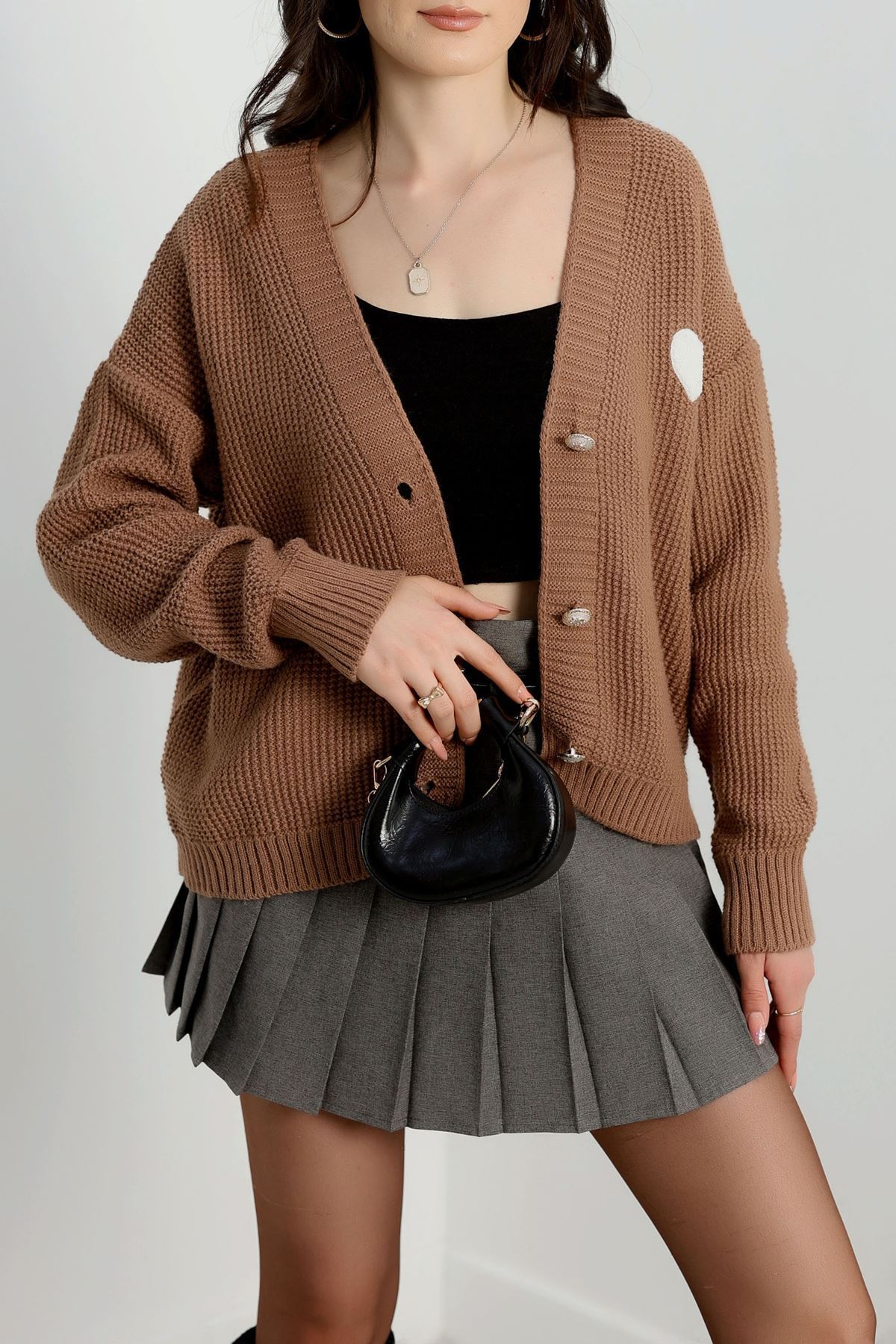 Nakışlı Crop Hırka Mocha - 440.1577.