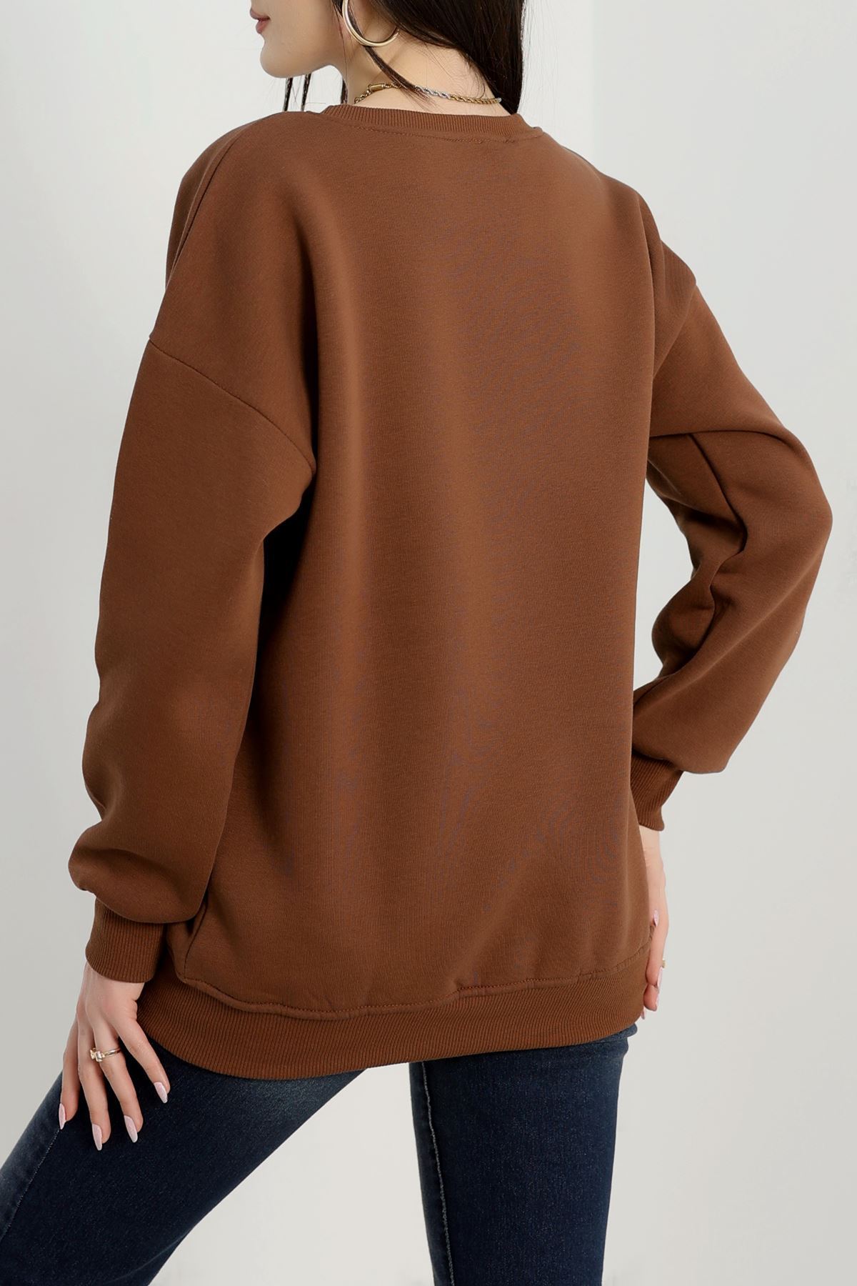 3 İplik Bisiklet Yaka Sweat Kahve - 42241.1878.