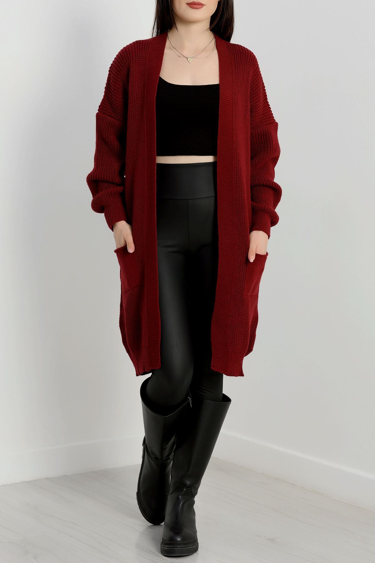 Cep Detaylı Triko Hırka Bordo - 436.1577.