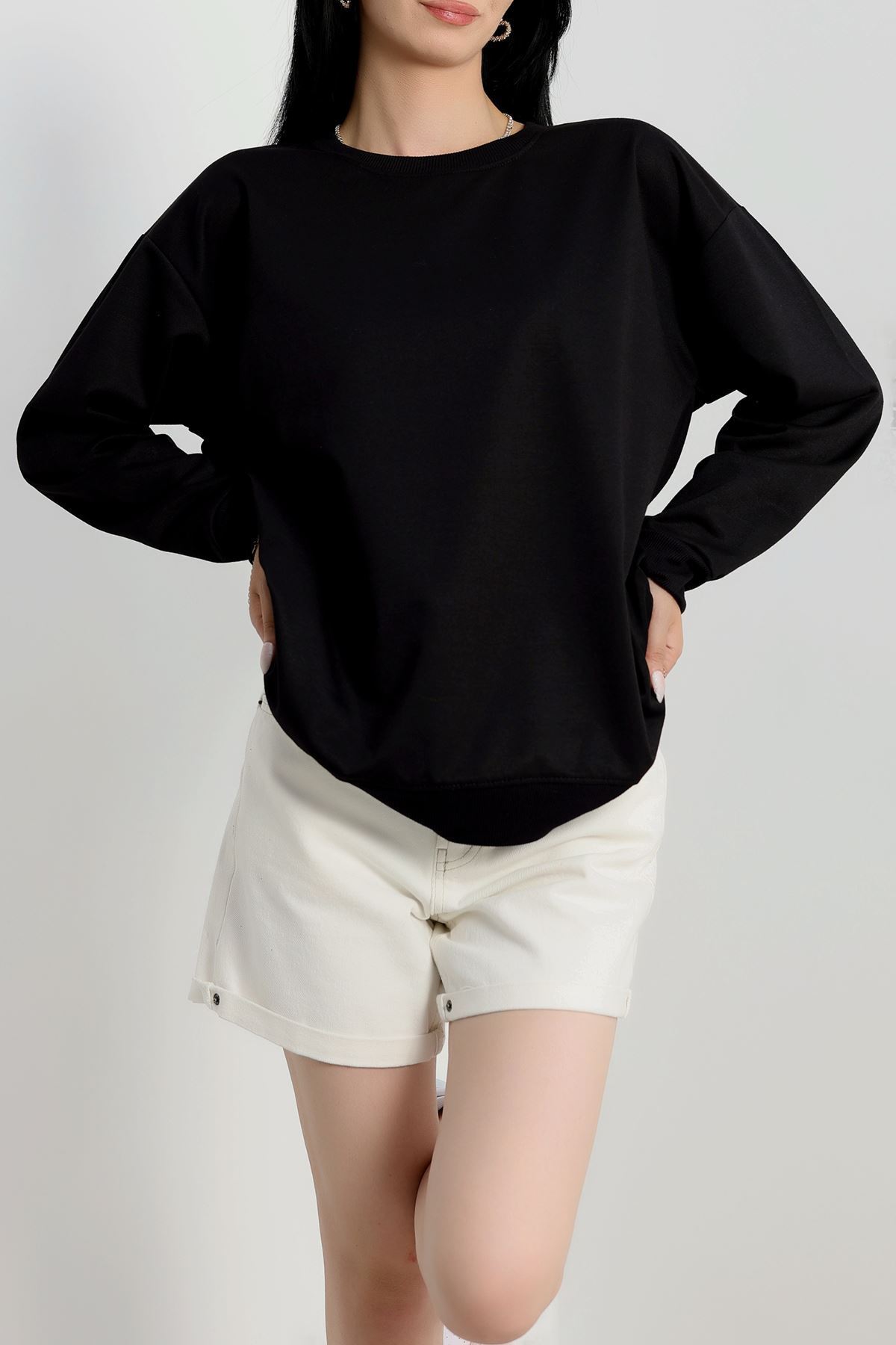 2 İp Bisiklet Yaka Sweat Siyah - 20790.1878.