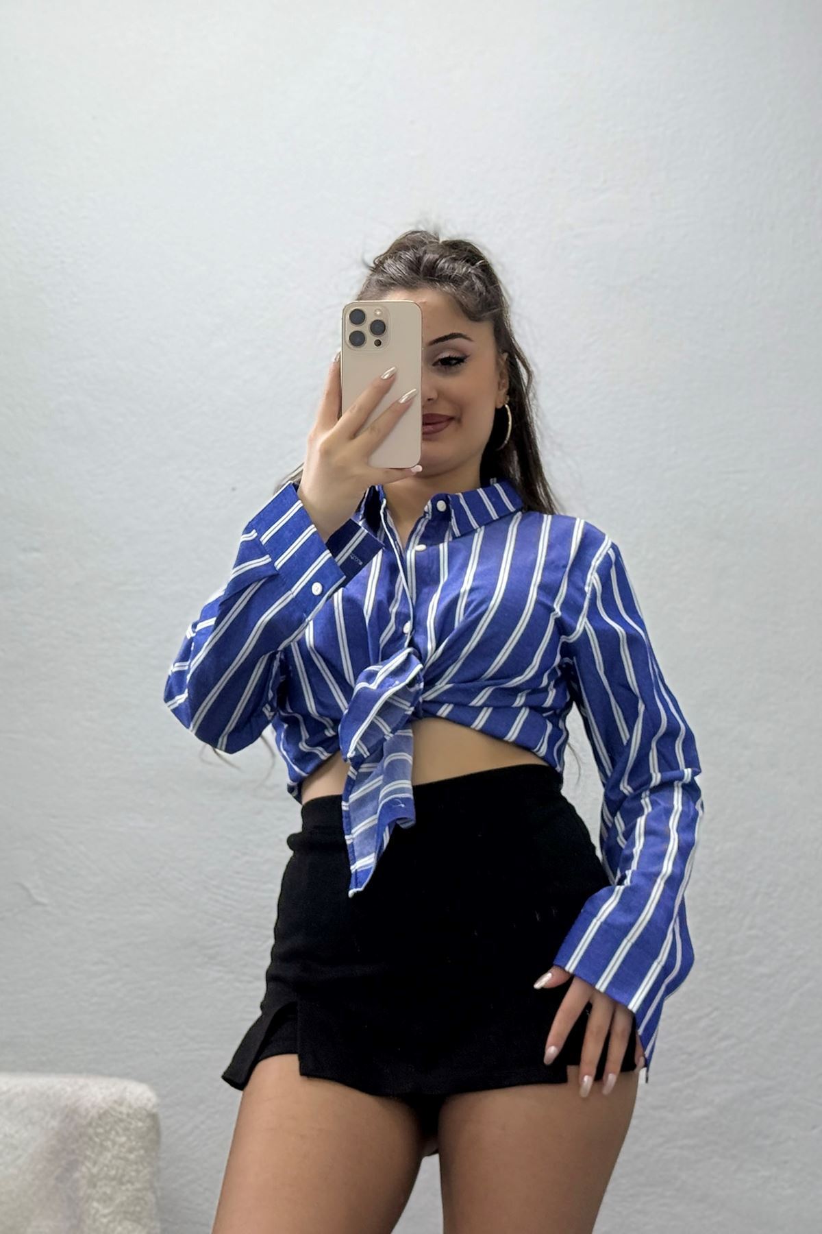 Pamuk Polyester Çizgili Gömlek Koyumavibeyaz1 - 51064.147.