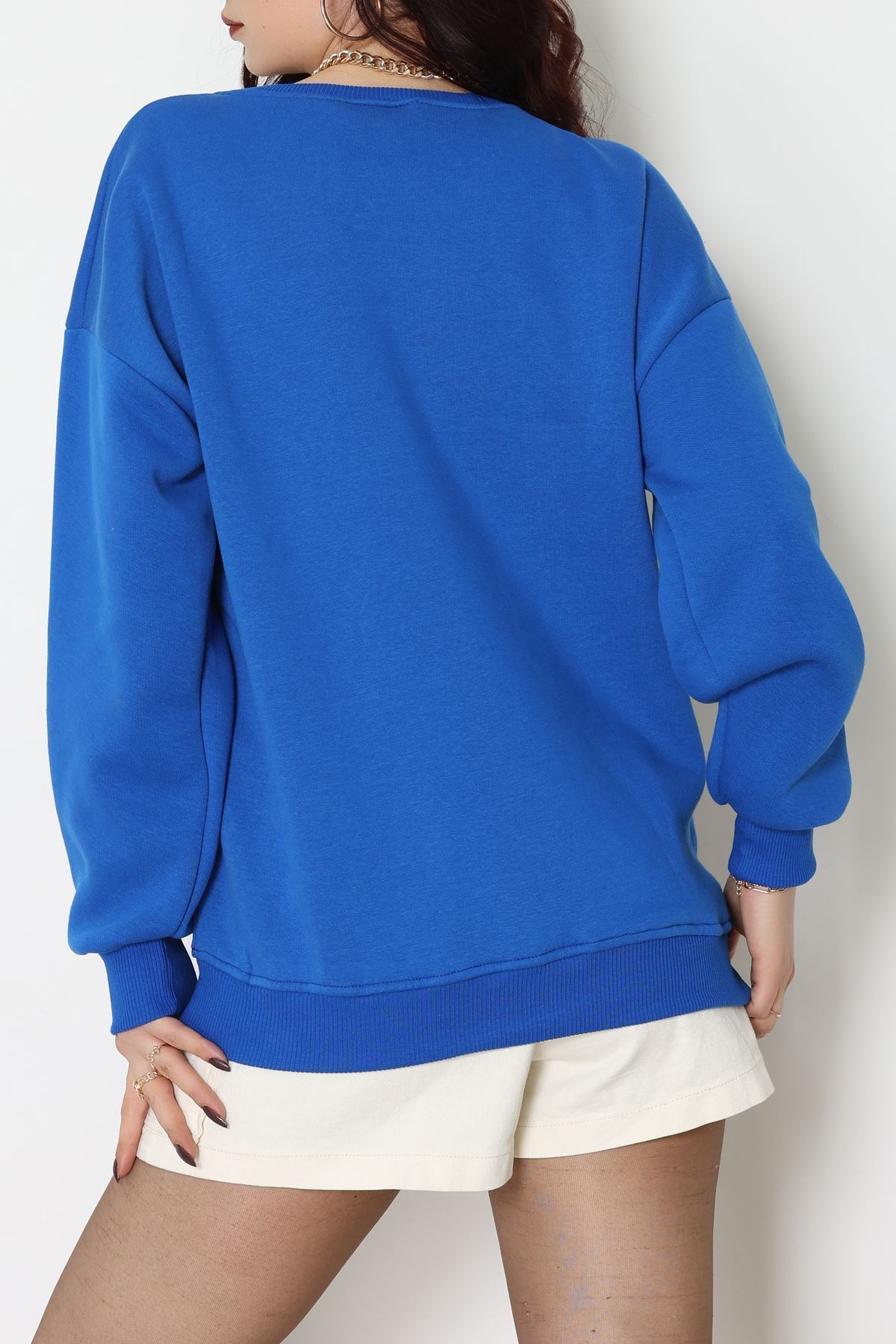 3 İplik Bisiklet Yaka Sweat Saks - 42237.1878.