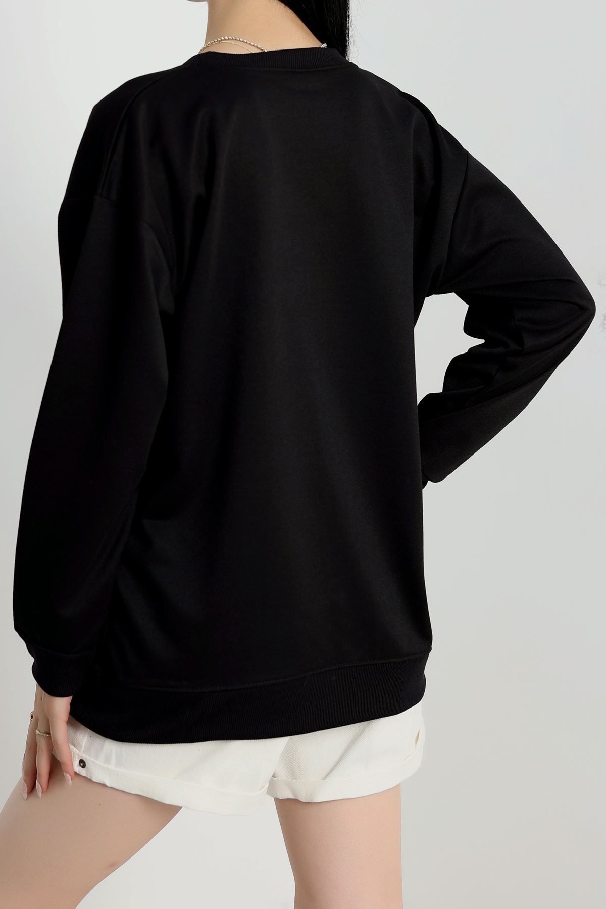 2 İp Bisiklet Yaka Sweat Siyah - 20790.1878.