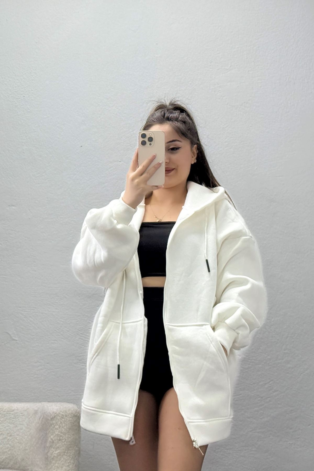 3 İplik Kompakt Oversize Sweat Ekru - 42502.1878.