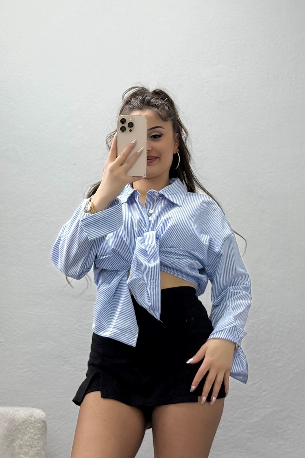 Pamuk Polyester Çizgili Gömlek Mavibeyaz - 51064.147.