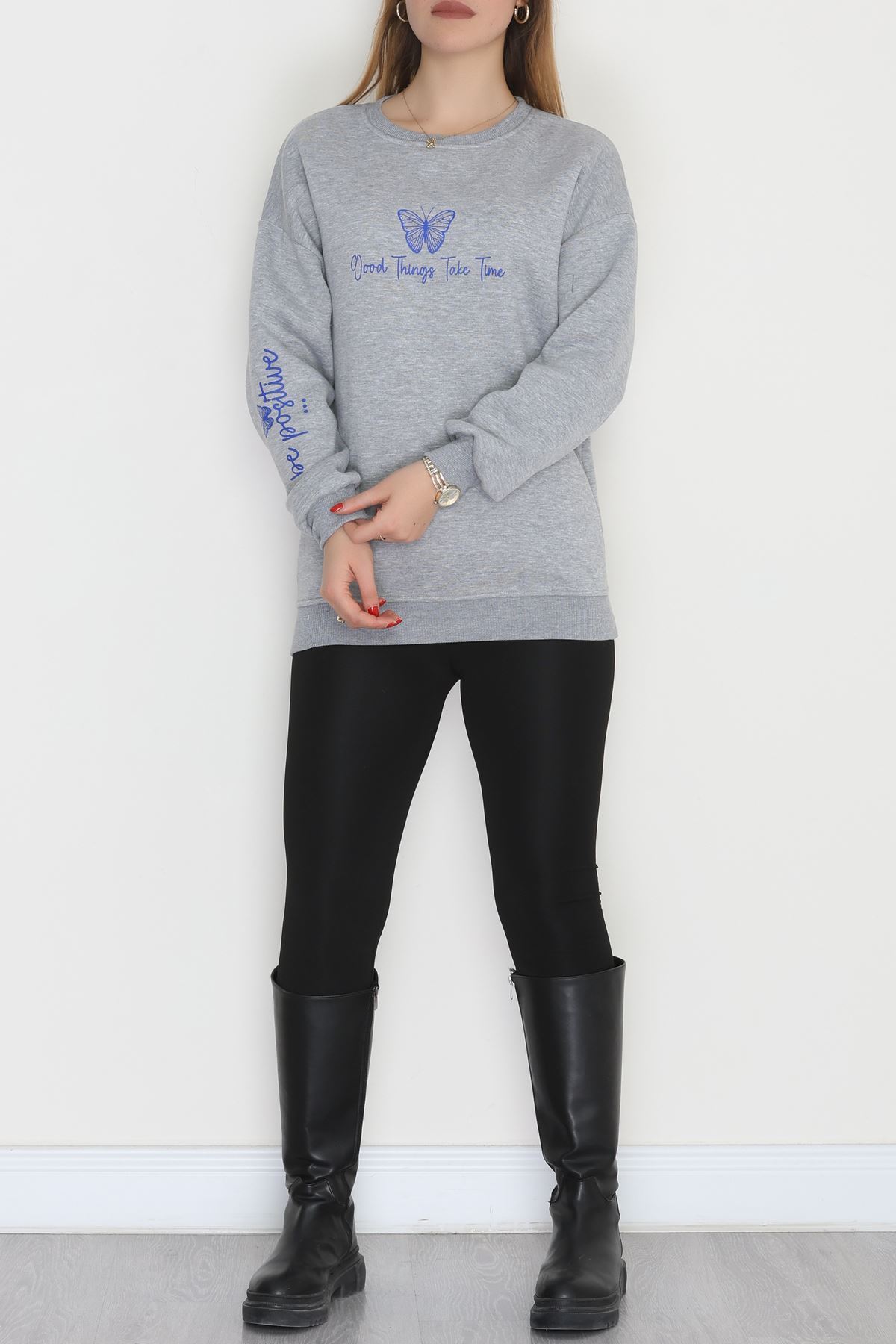 3 İplik Şardonlu Baskılı Sweat Grisaks - 42611.1878.