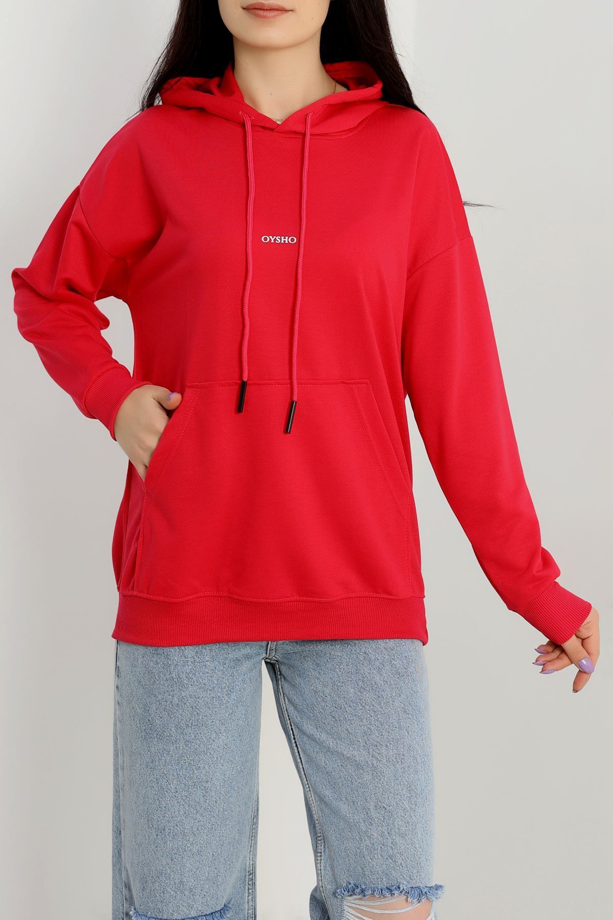 2 İplik Kapşonlu Baskılı Sweatshirt Fuşya - 31316.1878.