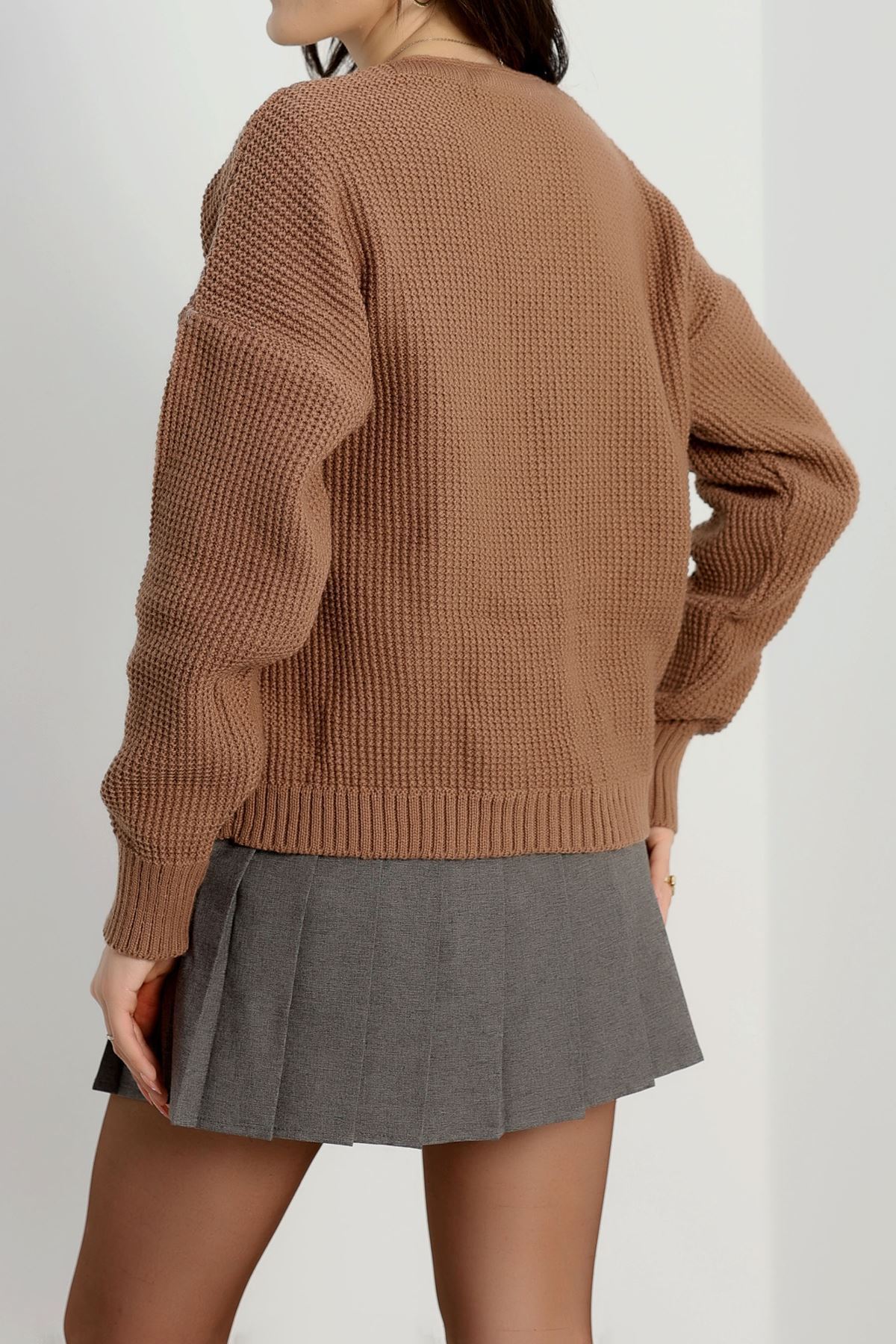 Nakışlı Crop Hırka Mocha - 440.1577.