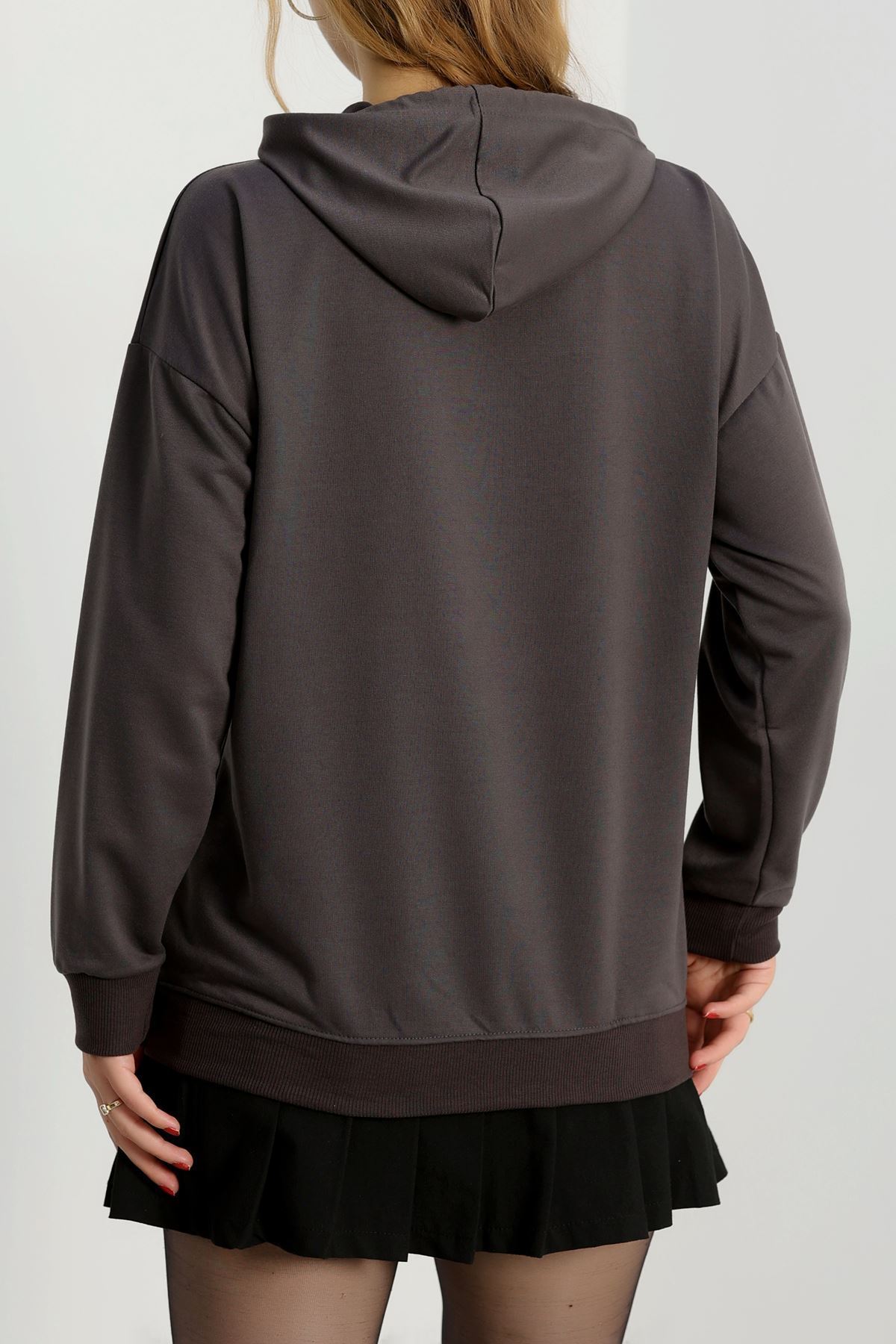 2 İplik Kapşonlu Baskılı Sweatshirt Antrasit - 31315.1878.
