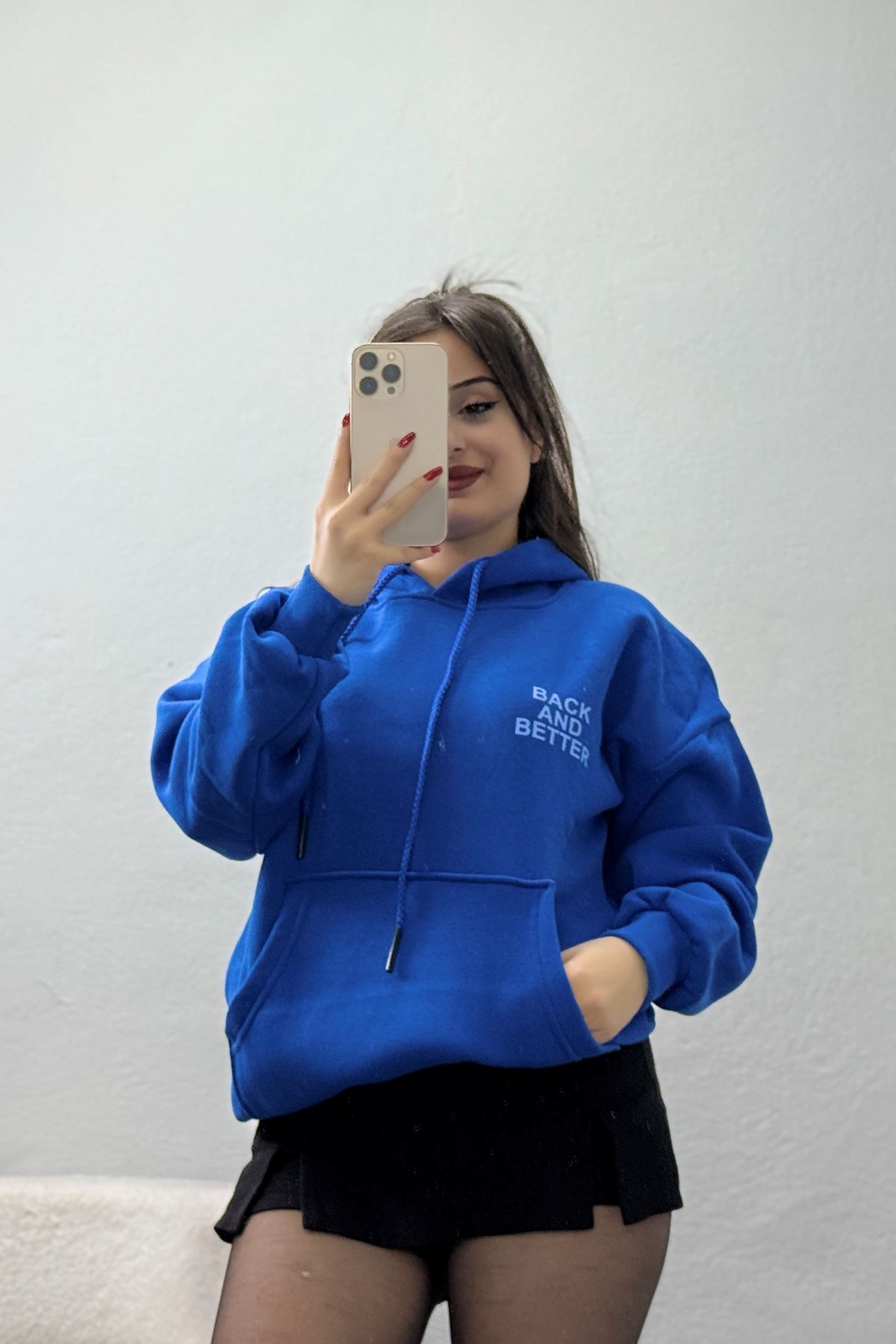 3 İplik Kanguru Cepli Kapşonlu Sweat Saks - 42257.1878.