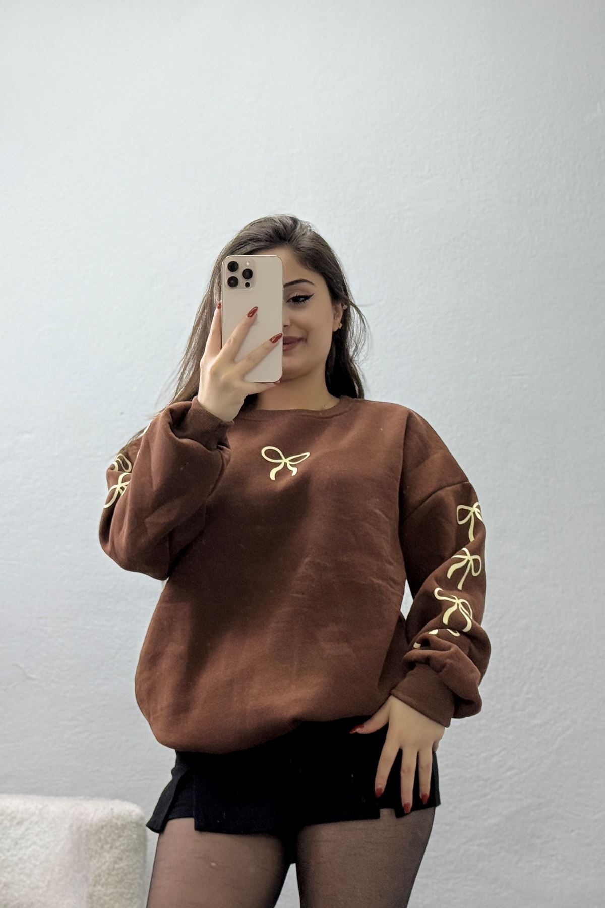 3 İplik Bisiklet Yaka Sweat Kahvebej - 42246.1878.