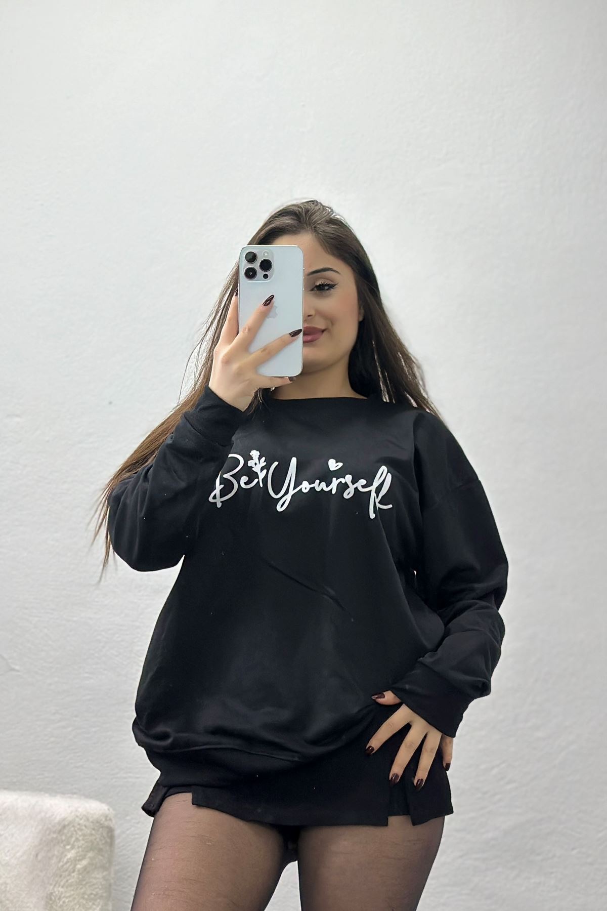 2 İplik Baskılı Sweatshirt Siyahekru - 31299.1878.