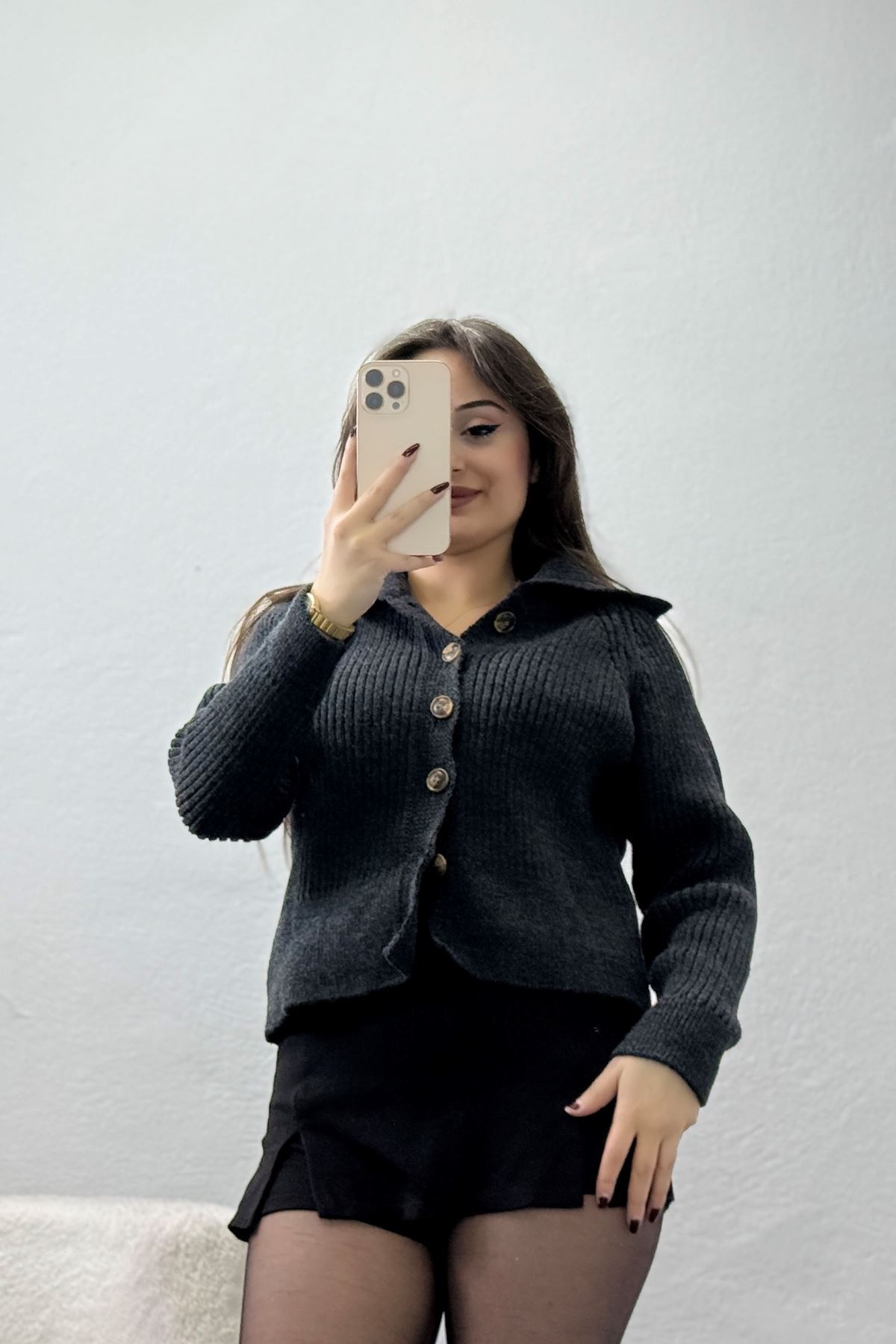 Polo Yaka Triko Hırka Antrasit - 2283.1765.