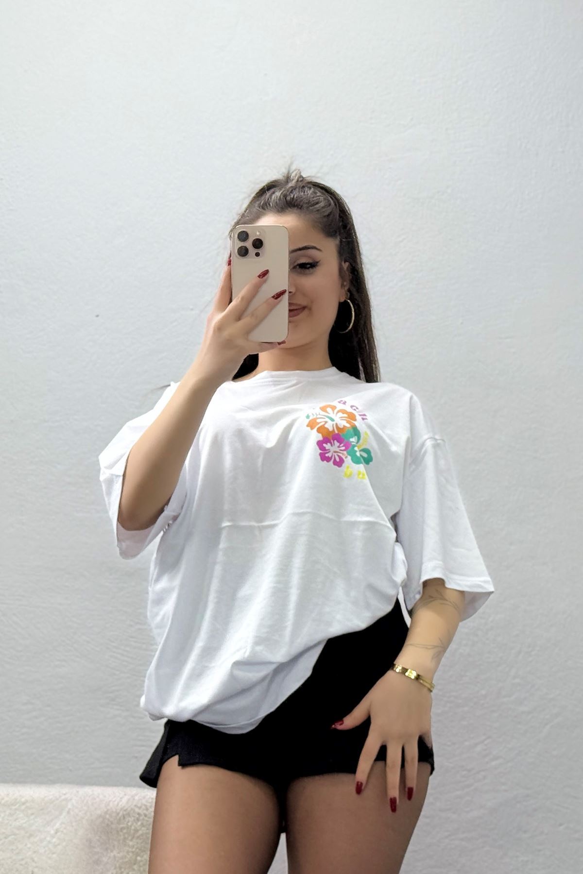 Baskılı Kompakt Penye Tişört Beyazmint - 55044.1872.