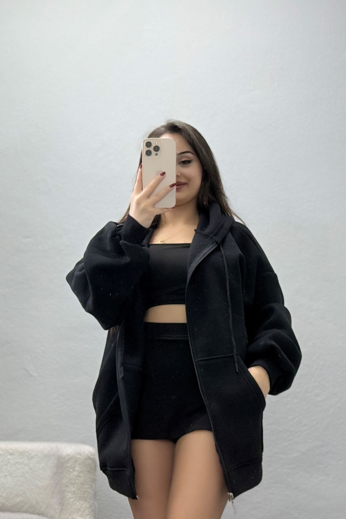 3 İplik Kompakt Oversize Sweat Siyah - 42502.1878.